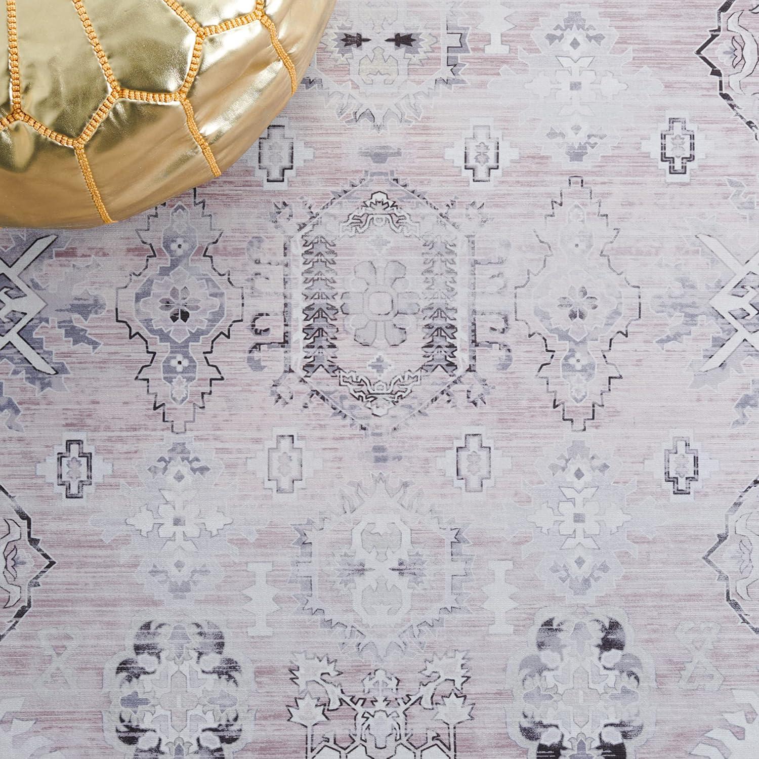 image:imageSAFAVIEH Washable Rug Tucson Collection 5 x 8 Rust amp Blue Slip Resistant amp Easy to Clean Ideal for Living Room Bedroom Dining Space TSN133PPinkBeige