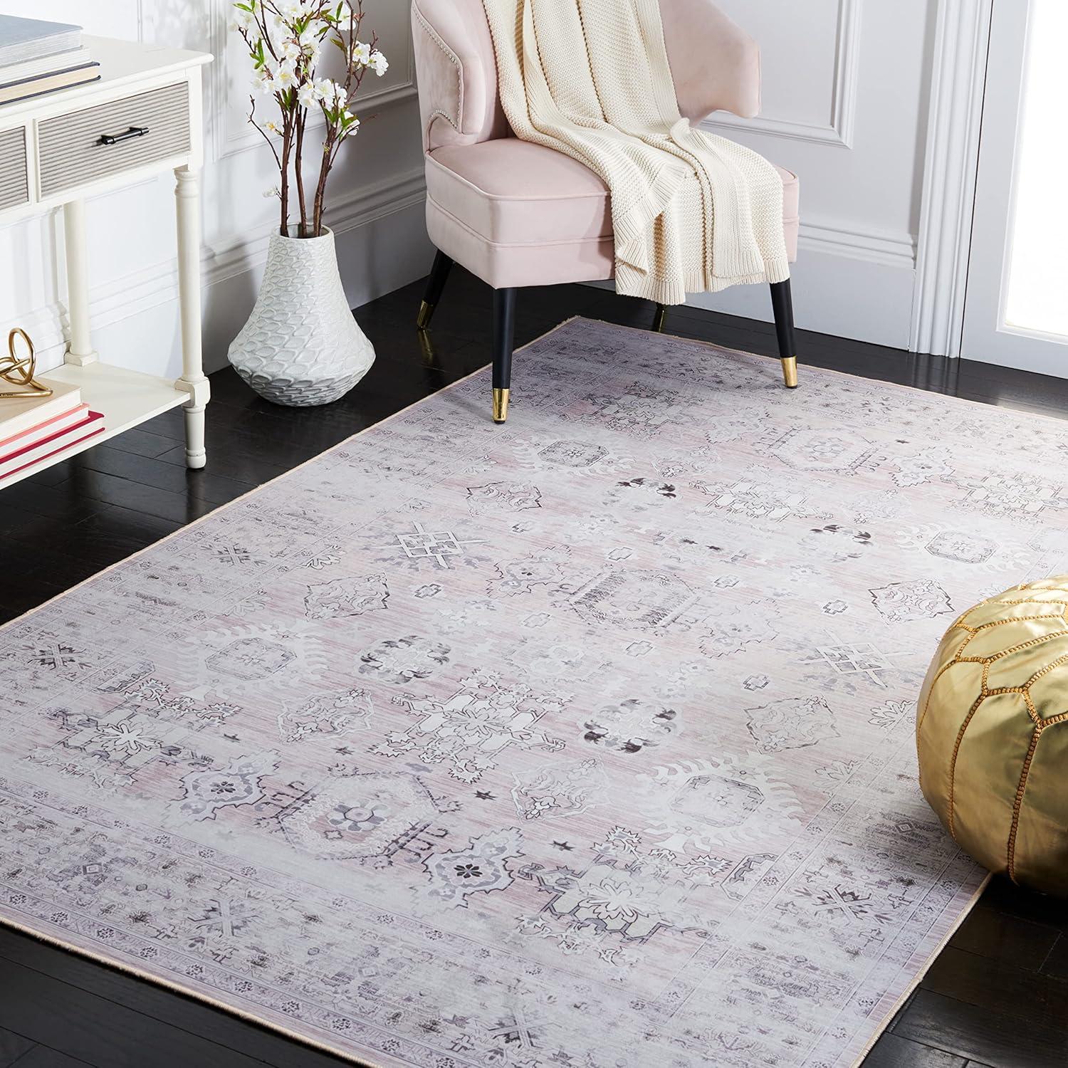 image:imageSAFAVIEH Washable Rug Tucson Collection 5 x 8 Rust amp Blue Slip Resistant amp Easy to Clean Ideal for Living Room Bedroom Dining Space TSN133PPinkBeige