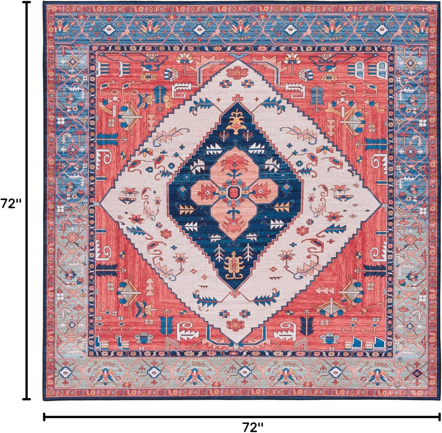 image:imageSAFAVIEH Washable Rug Tucson Collection 5 x 8 Rust amp Blue Slip Resistant amp Easy to Clean Ideal for Living Room Bedroom Dining Space TSN133PRustBlue