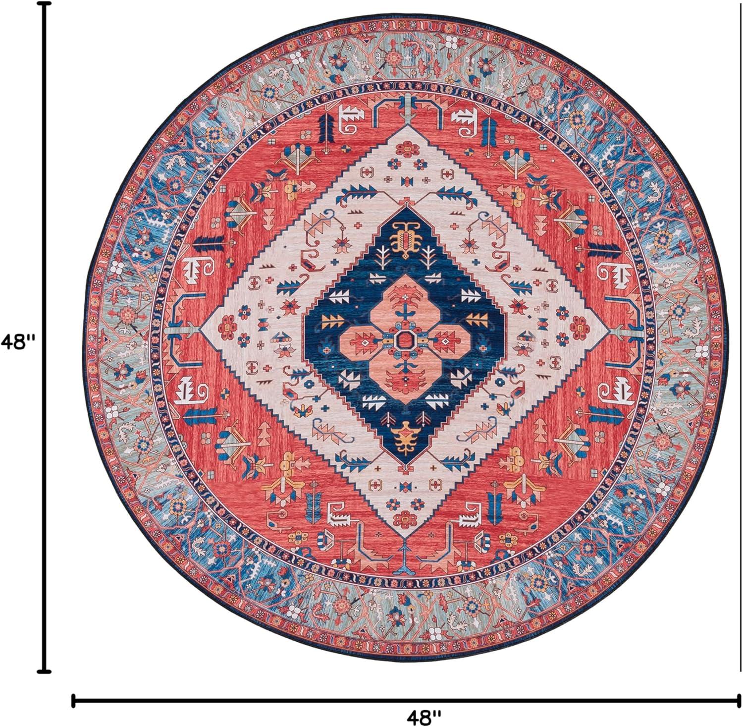 image:imageSAFAVIEH Washable Rug Tucson Collection 5 x 8 Rust amp Blue Slip Resistant amp Easy to Clean Ideal for Living Room Bedroom Dining Space TSN133PRustBlue