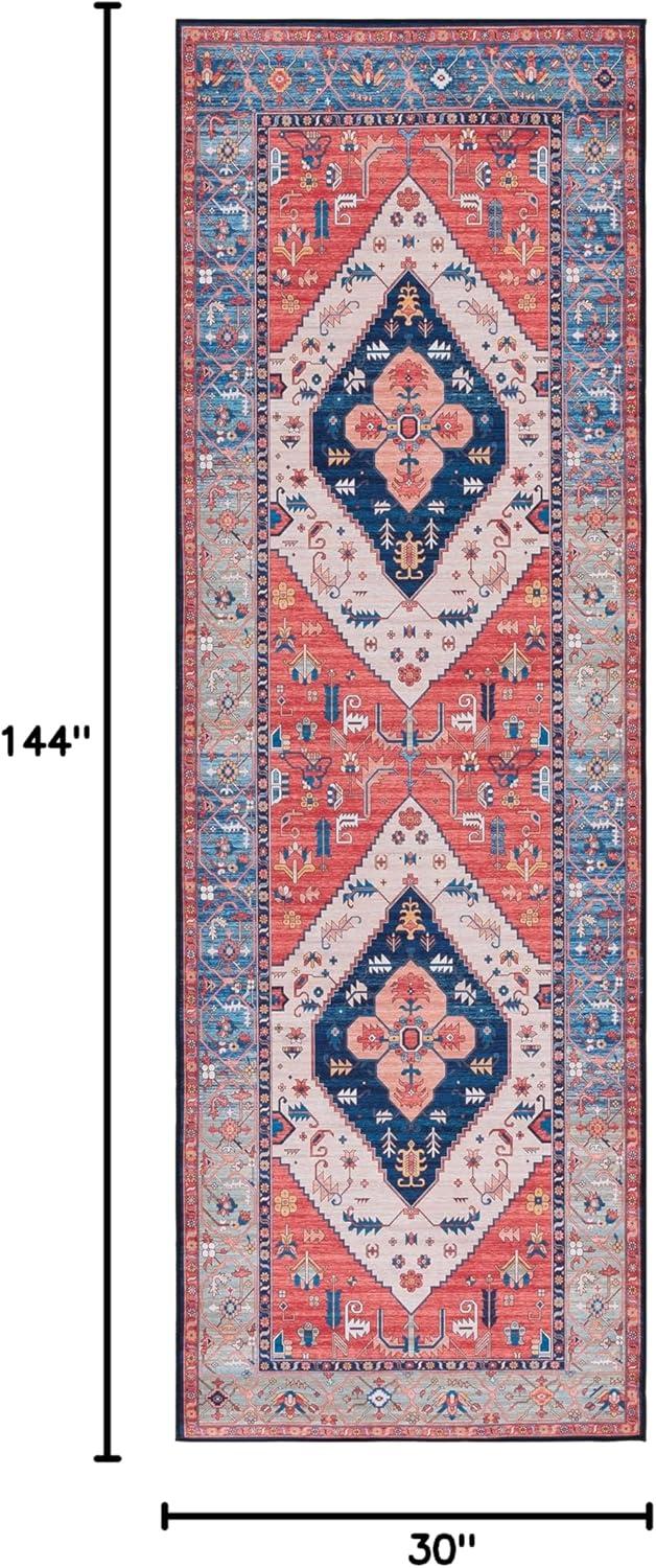 image:imageSAFAVIEH Washable Rug Tucson Collection 5 x 8 Rust amp Blue Slip Resistant amp Easy to Clean Ideal for Living Room Bedroom Dining Space TSN133PRustBlue