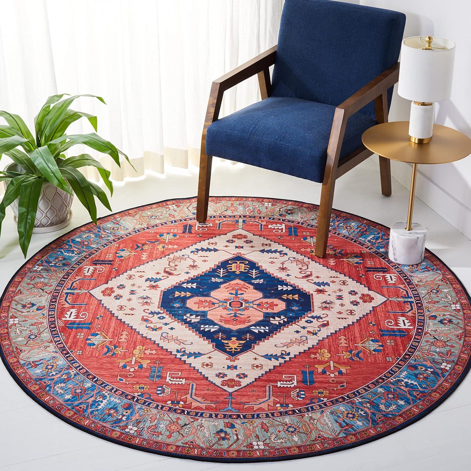 image:imageSAFAVIEH Washable Rug Tucson Collection 5 x 8 Rust amp Blue Slip Resistant amp Easy to Clean Ideal for Living Room Bedroom Dining Space TSN133PRustBlue