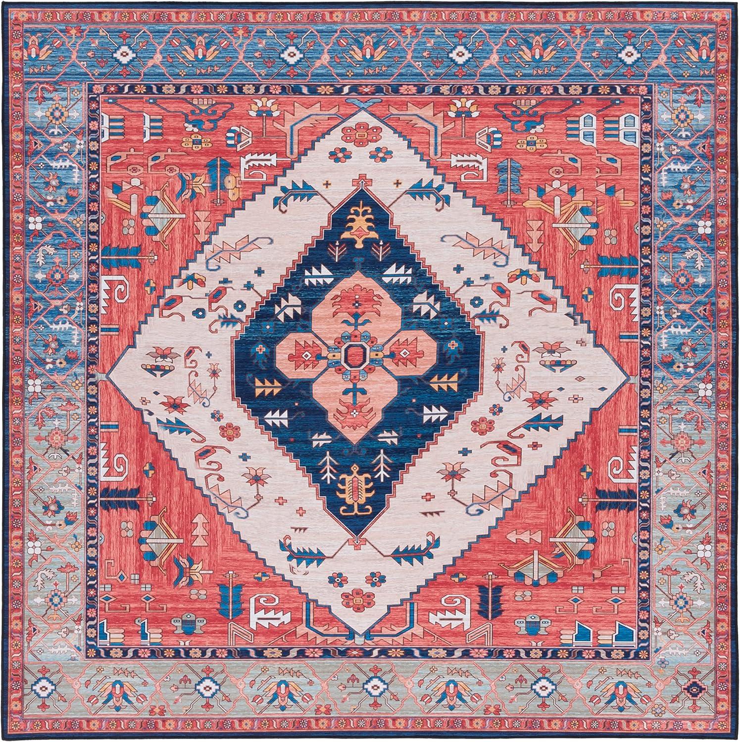 image:imageSAFAVIEH Washable Rug Tucson Collection 5 x 8 Rust amp Blue Slip Resistant amp Easy to Clean Ideal for Living Room Bedroom Dining Space TSN133PRustBlue