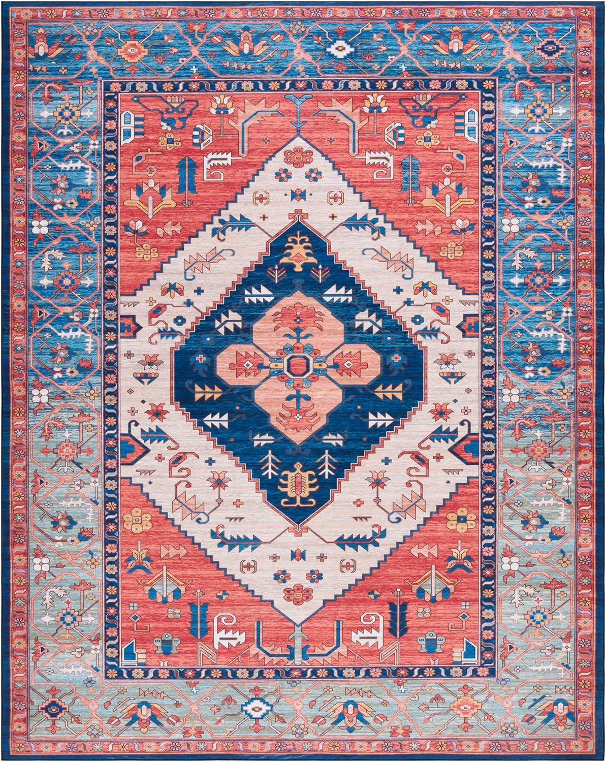 image:imageSAFAVIEH Washable Rug Tucson Collection 5 x 8 Rust amp Blue Slip Resistant amp Easy to Clean Ideal for Living Room Bedroom Dining Space TSN133PRustBlue