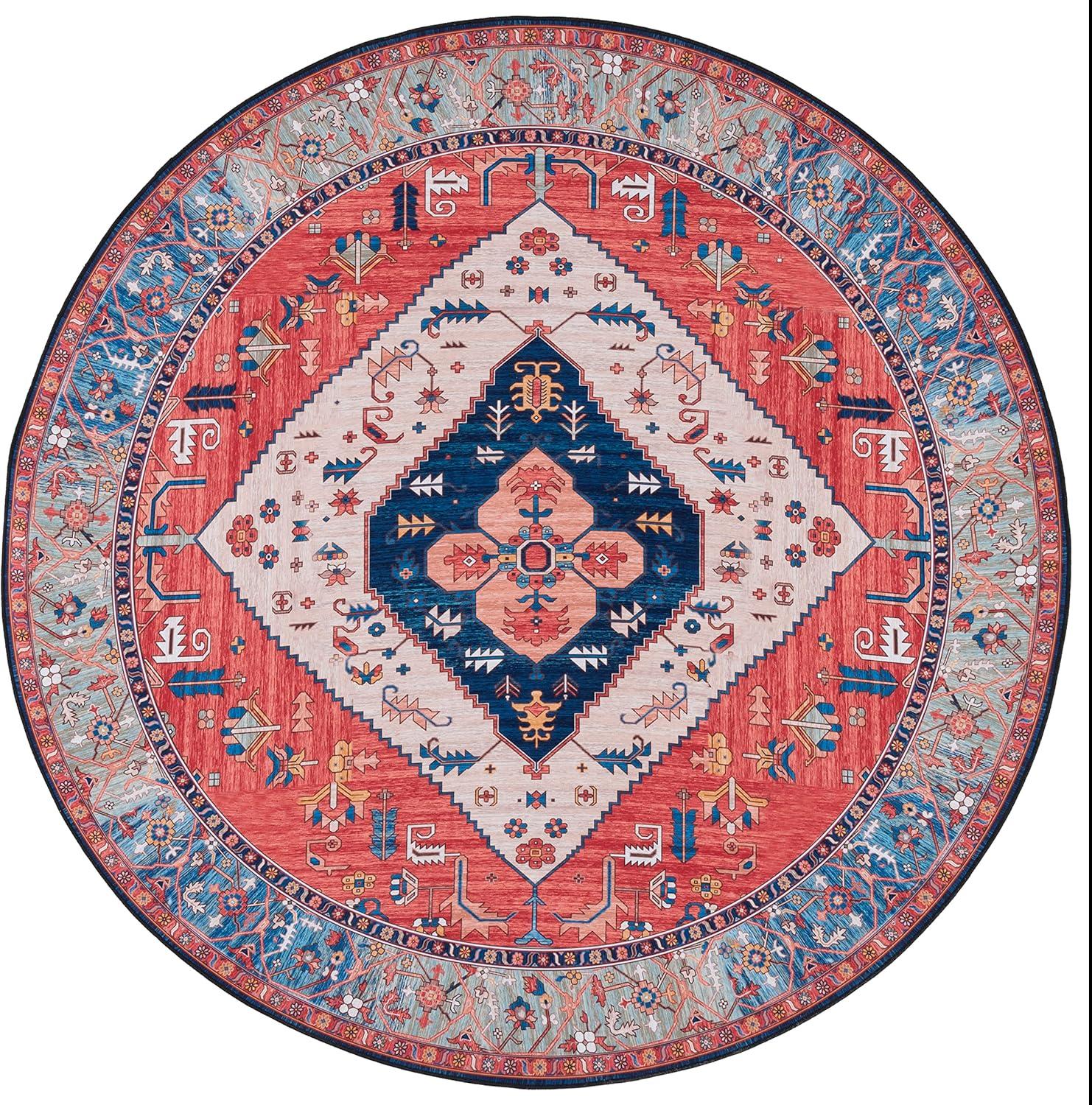image:imageSAFAVIEH Washable Rug Tucson Collection 5 x 8 Rust amp Blue Slip Resistant amp Easy to Clean Ideal for Living Room Bedroom Dining Space TSN133PRustBlue