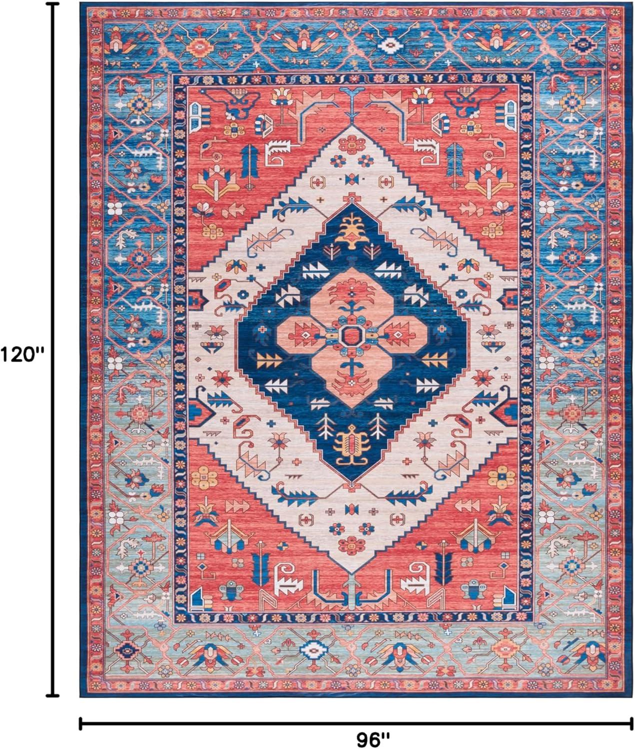 image:imageSAFAVIEH Washable Rug Tucson Collection 5 x 8 Rust amp Blue Slip Resistant amp Easy to Clean Ideal for Living Room Bedroom Dining Space TSN133PRustBlue