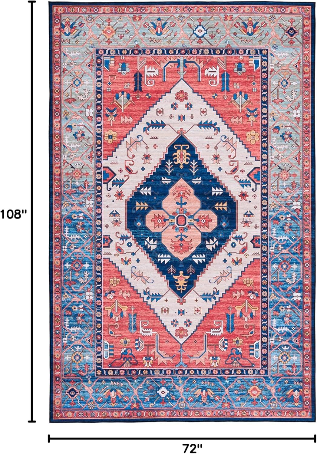 image:imageSAFAVIEH Washable Rug Tucson Collection 5 x 8 Rust amp Blue Slip Resistant amp Easy to Clean Ideal for Living Room Bedroom Dining Space TSN133PRustBlue