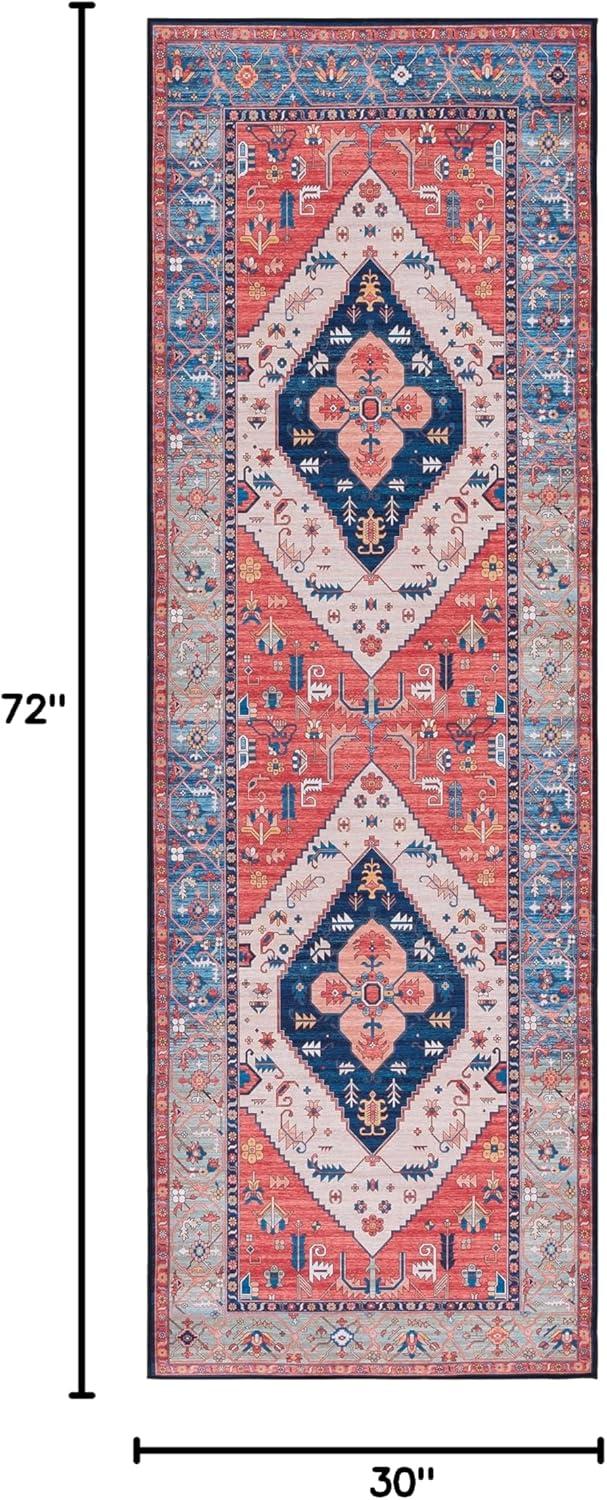 image:imageSAFAVIEH Washable Rug Tucson Collection 5 x 8 Rust amp Blue Slip Resistant amp Easy to Clean Ideal for Living Room Bedroom Dining Space TSN133PRustBlue