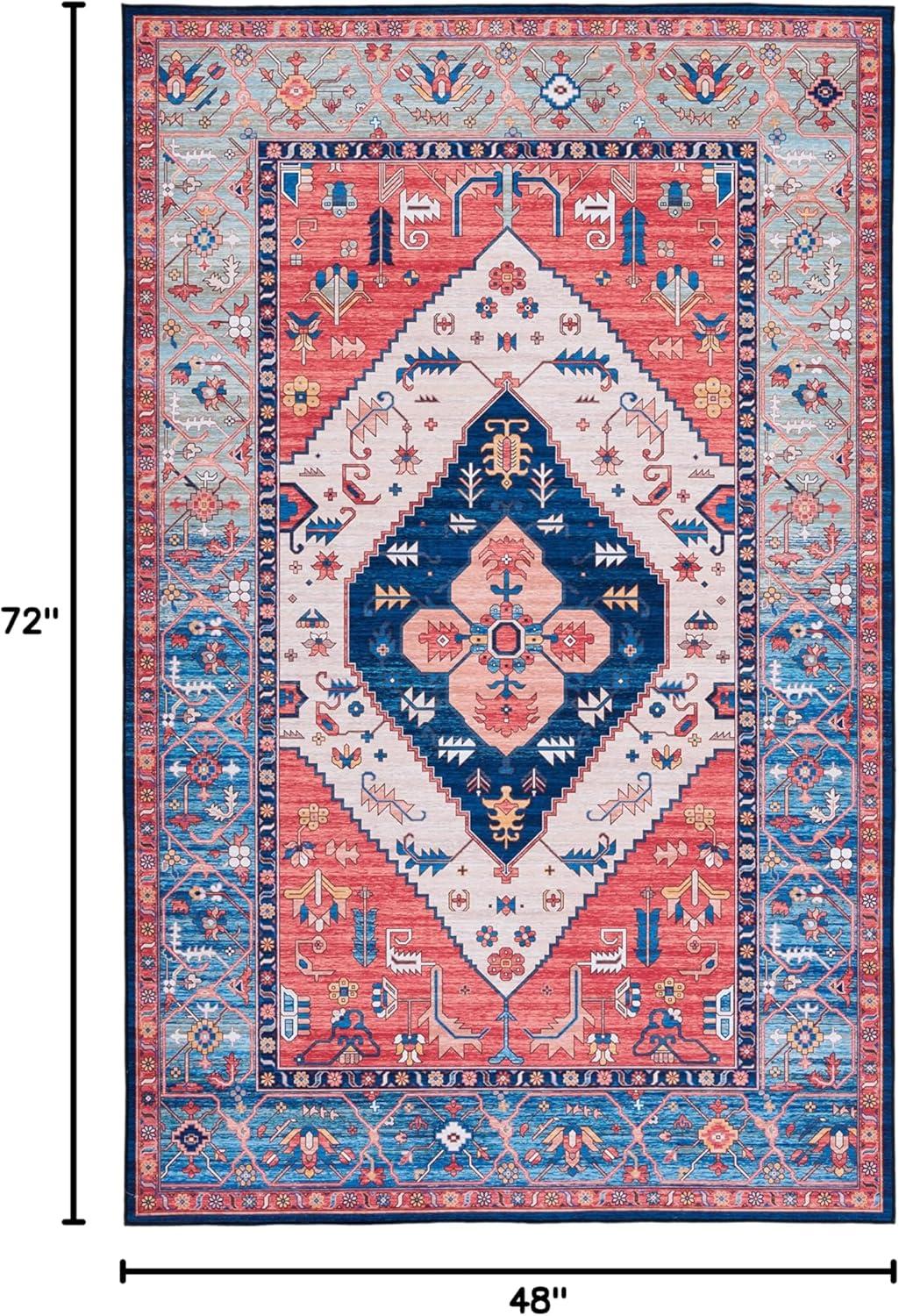 image:imageSAFAVIEH Washable Rug Tucson Collection 5 x 8 Rust amp Blue Slip Resistant amp Easy to Clean Ideal for Living Room Bedroom Dining Space TSN133PRustBlue
