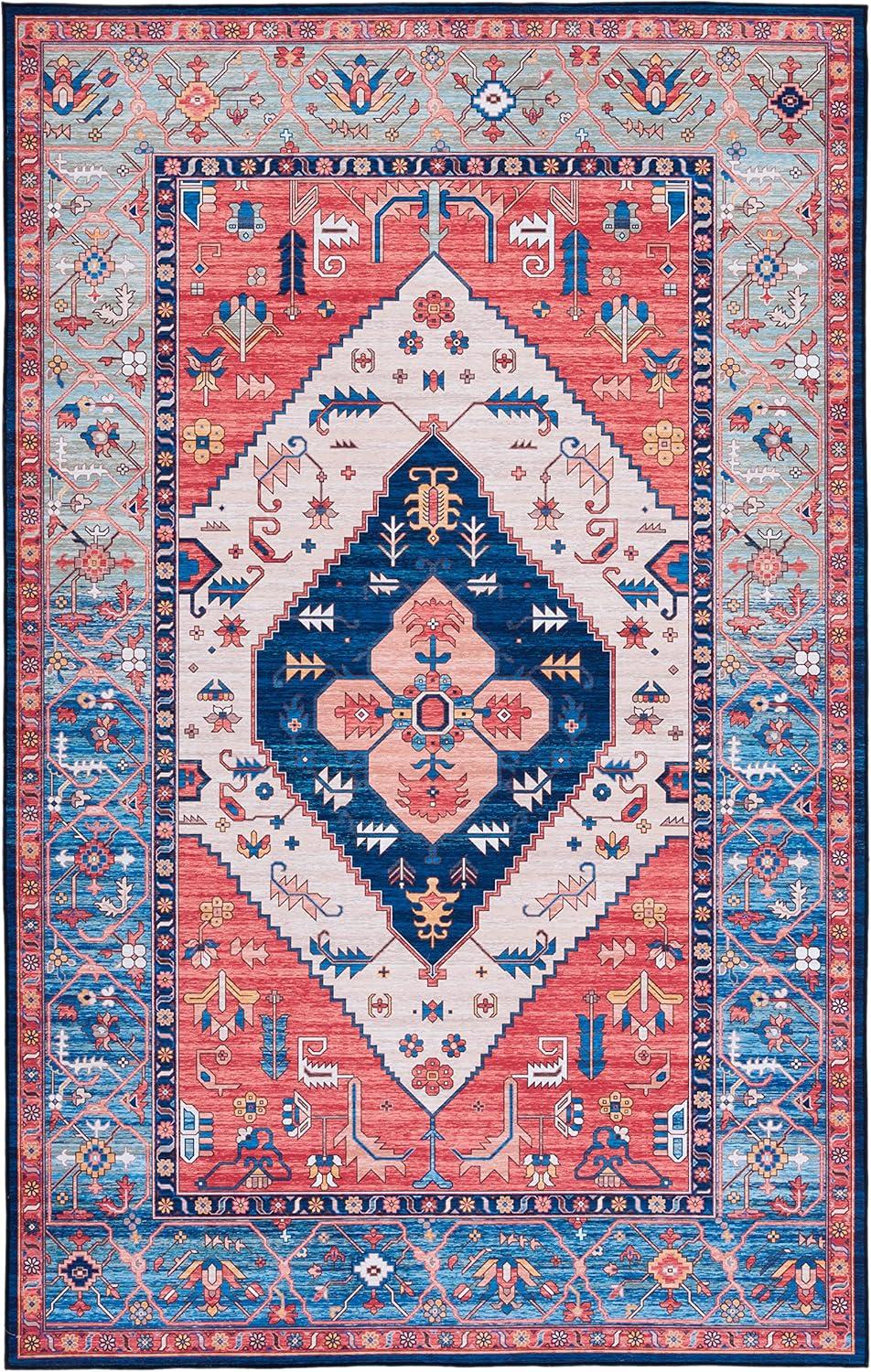 image:imageSAFAVIEH Washable Rug Tucson Collection 5 x 8 Rust amp Blue Slip Resistant amp Easy to Clean Ideal for Living Room Bedroom Dining Space TSN133PRustBlue