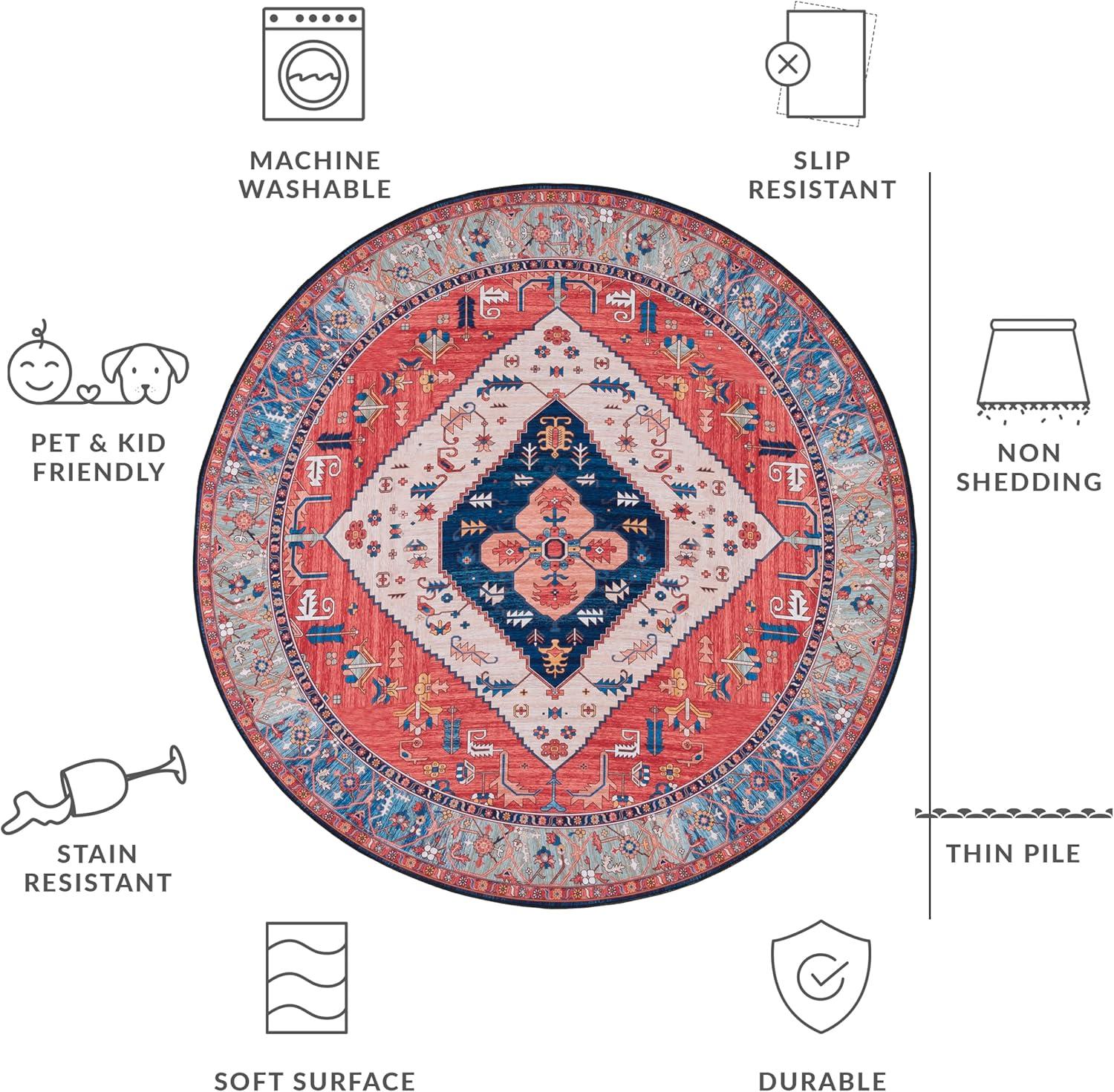 image:imageSAFAVIEH Washable Rug Tucson Collection 5 x 8 Rust amp Blue Slip Resistant amp Easy to Clean Ideal for Living Room Bedroom Dining Space TSN133PRustBlue