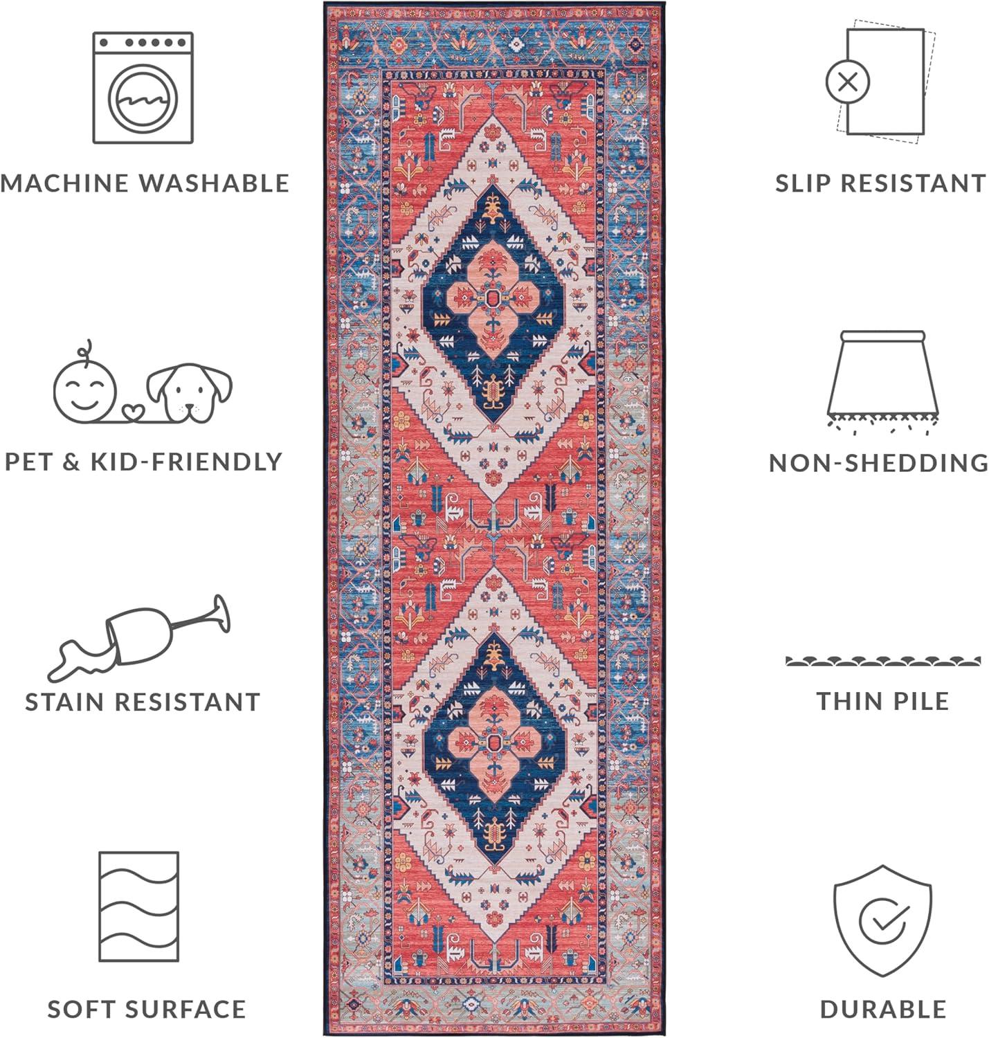 image:imageSAFAVIEH Washable Rug Tucson Collection 5 x 8 Rust amp Blue Slip Resistant amp Easy to Clean Ideal for Living Room Bedroom Dining Space TSN133PRustBlue