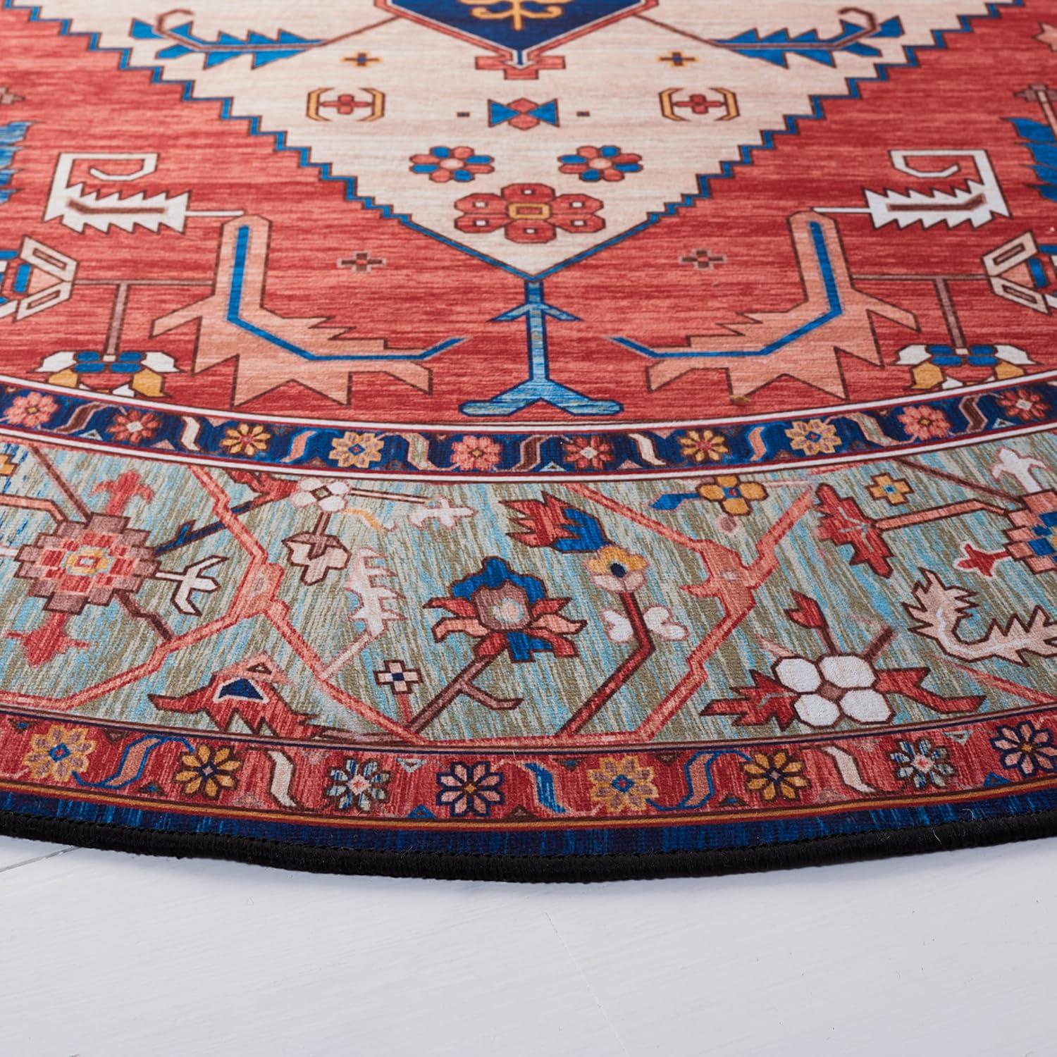 image:imageSAFAVIEH Washable Rug Tucson Collection 5 x 8 Rust amp Blue Slip Resistant amp Easy to Clean Ideal for Living Room Bedroom Dining Space TSN133PRustBlue