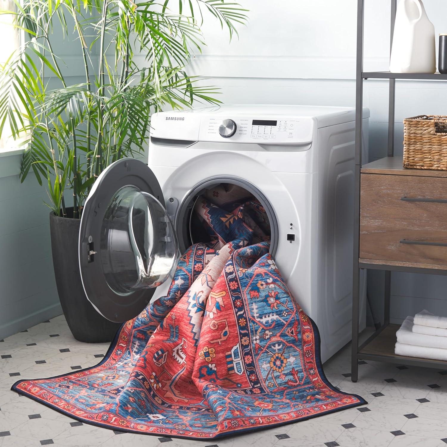 image:imageSAFAVIEH Washable Rug Tucson Collection 5 x 8 Rust amp Blue Slip Resistant amp Easy to Clean Ideal for Living Room Bedroom Dining Space TSN133PRustBlue