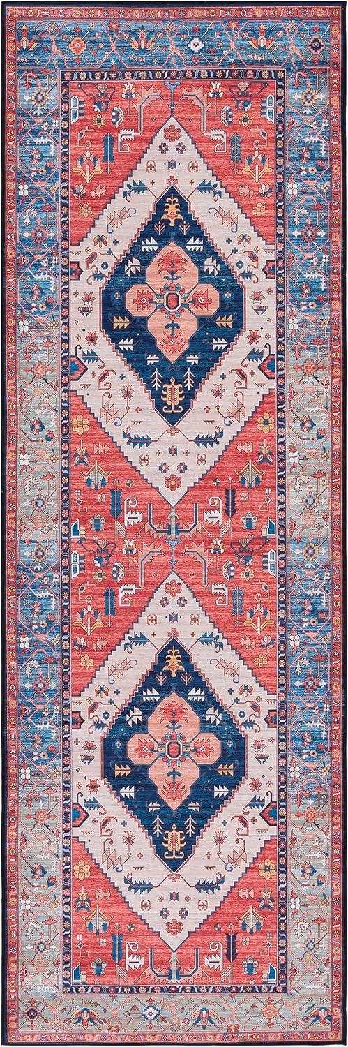 image:imageSAFAVIEH Washable Rug Tucson Collection 5 x 8 Rust amp Blue Slip Resistant amp Easy to Clean Ideal for Living Room Bedroom Dining Space TSN133PRustBlue