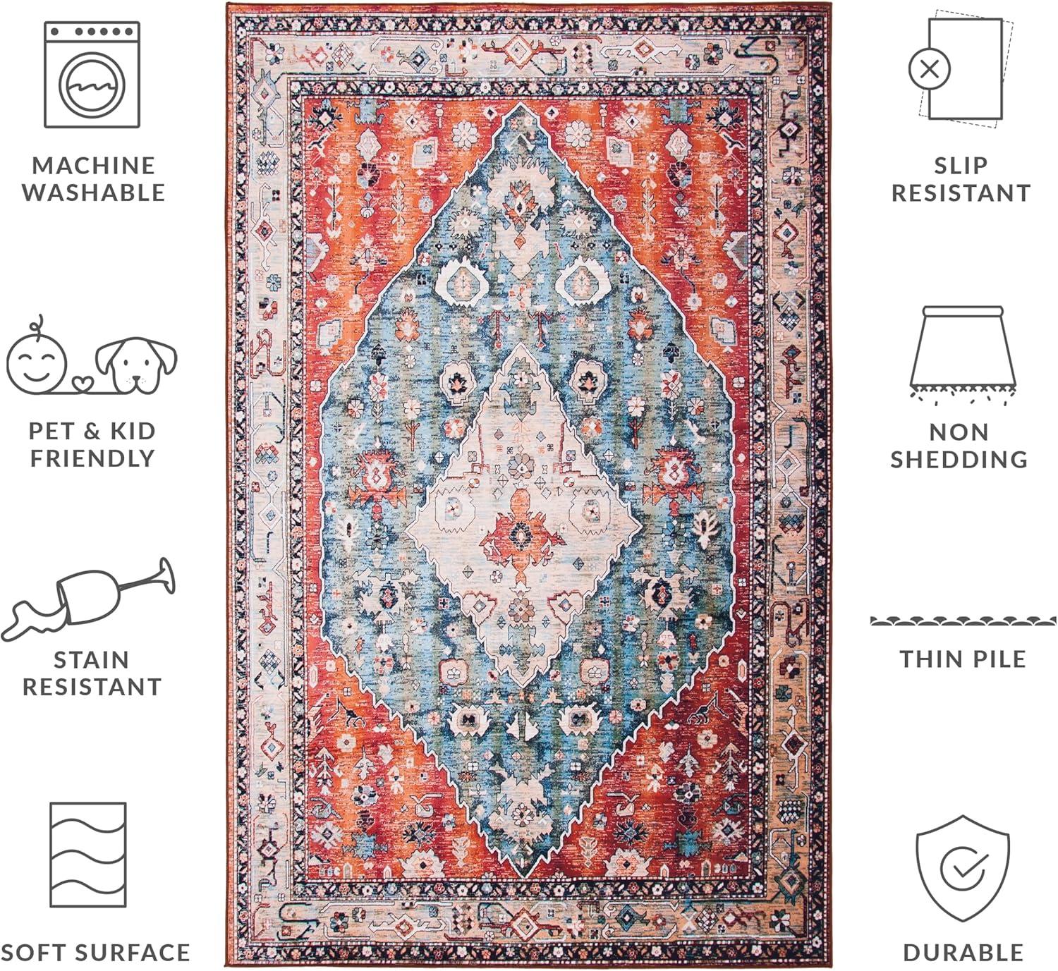 image:imageSAFAVIEH Washable Rug Tucson Collection 8 x 10 Beige amp Blue Slip Resistant amp Easy to Clean Ideal for Living Room Bedroom Dining Space TSN104BBeigeBlue