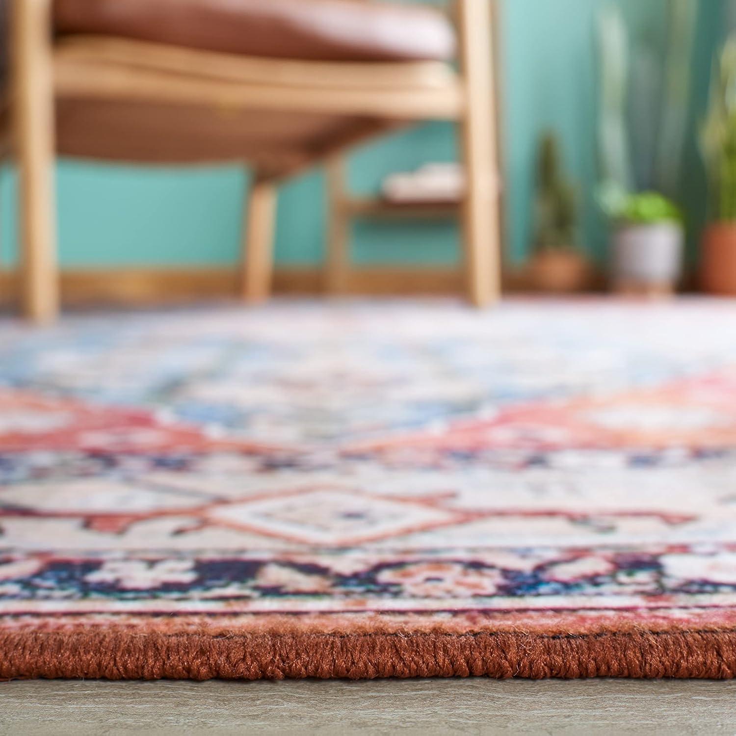 image:imageSAFAVIEH Washable Rug Tucson Collection 8 x 10 Beige amp Blue Slip Resistant amp Easy to Clean Ideal for Living Room Bedroom Dining Space TSN104BBeigeBlue