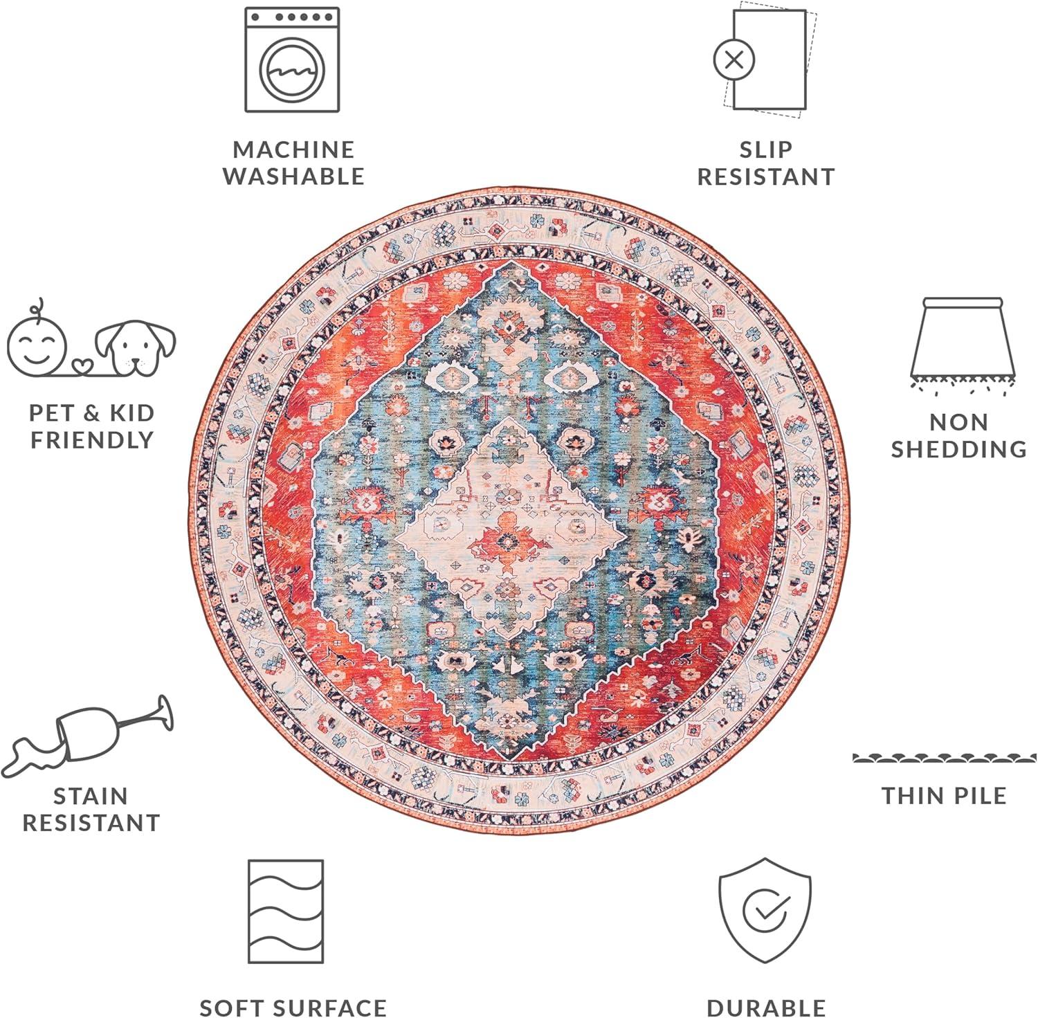 image:imageSAFAVIEH Washable Rug Tucson Collection 8 x 10 Beige amp Blue Slip Resistant amp Easy to Clean Ideal for Living Room Bedroom Dining Space TSN104BBeigeBlue