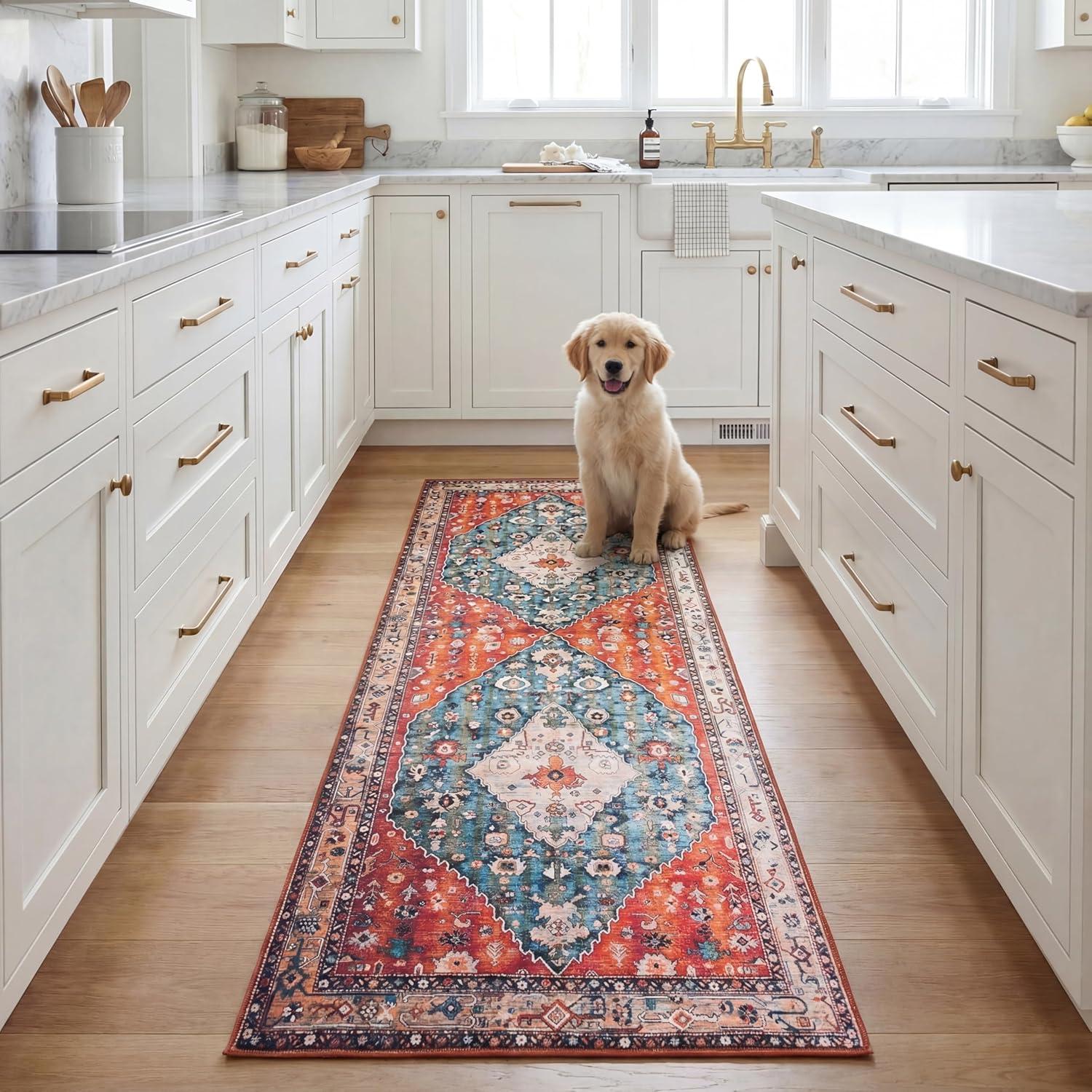 image:imageSAFAVIEH Washable Rug Tucson Collection 8 x 10 Beige amp Blue Slip Resistant amp Easy to Clean Ideal for Living Room Bedroom Dining Space TSN104BBeigeBlue
