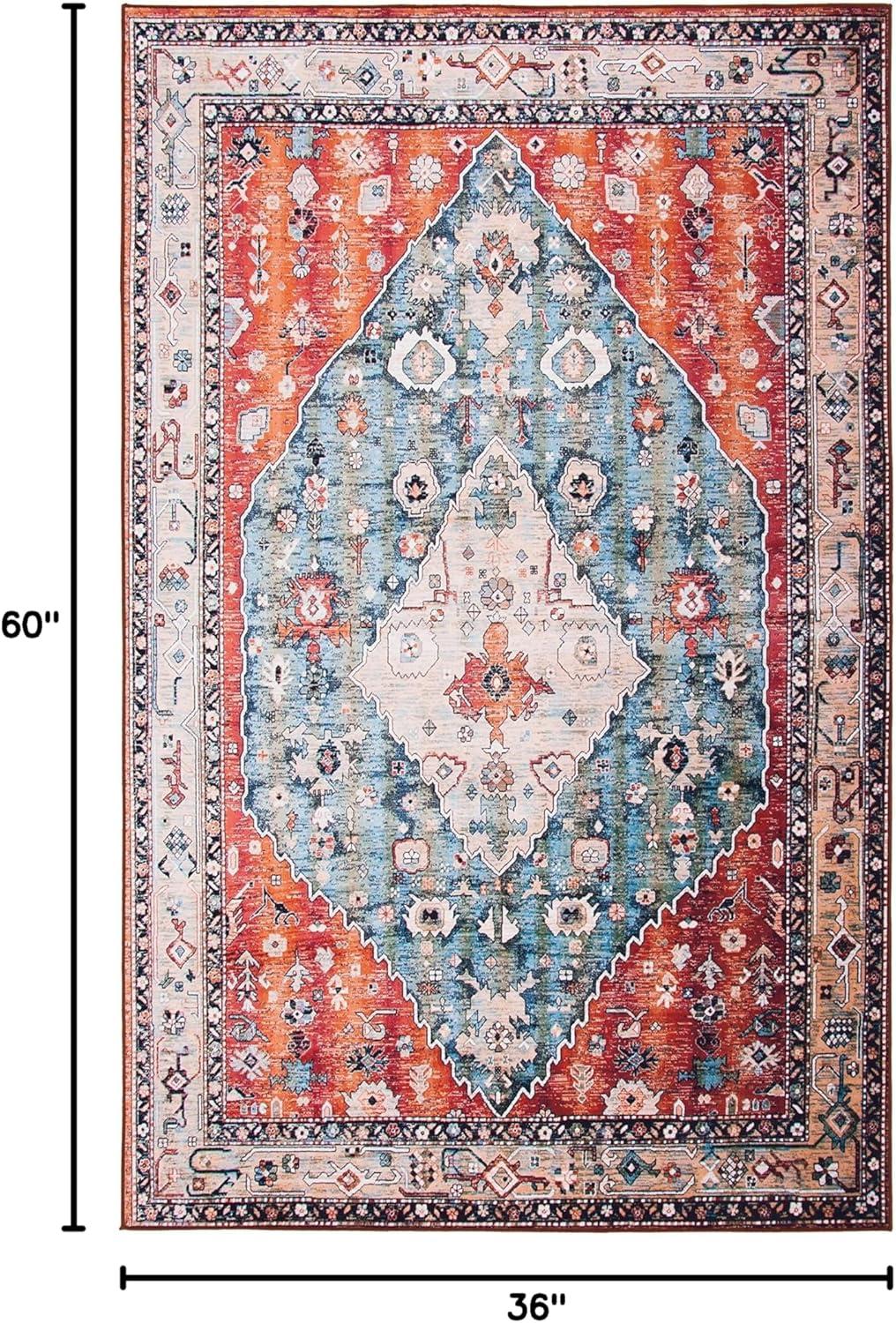 image:imageSAFAVIEH Washable Rug Tucson Collection 8 x 10 Beige amp Blue Slip Resistant amp Easy to Clean Ideal for Living Room Bedroom Dining Space TSN104BBeigeBlue