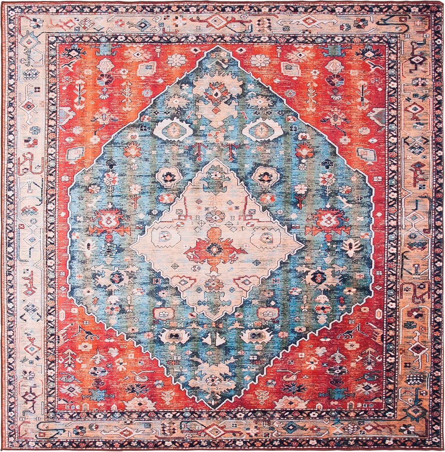 image:imageSAFAVIEH Washable Rug Tucson Collection 8 x 10 Beige amp Blue Slip Resistant amp Easy to Clean Ideal for Living Room Bedroom Dining Space TSN104BBeigeBlue