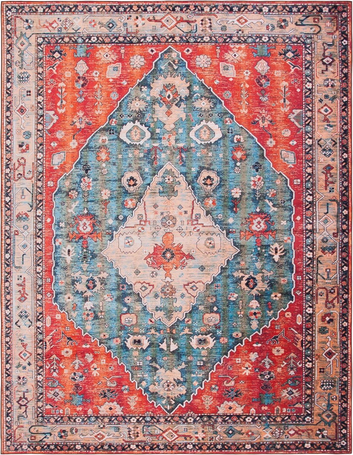 image:imageSAFAVIEH Washable Rug Tucson Collection 8 x 10 Beige amp Blue Slip Resistant amp Easy to Clean Ideal for Living Room Bedroom Dining Space TSN104BBeigeBlue