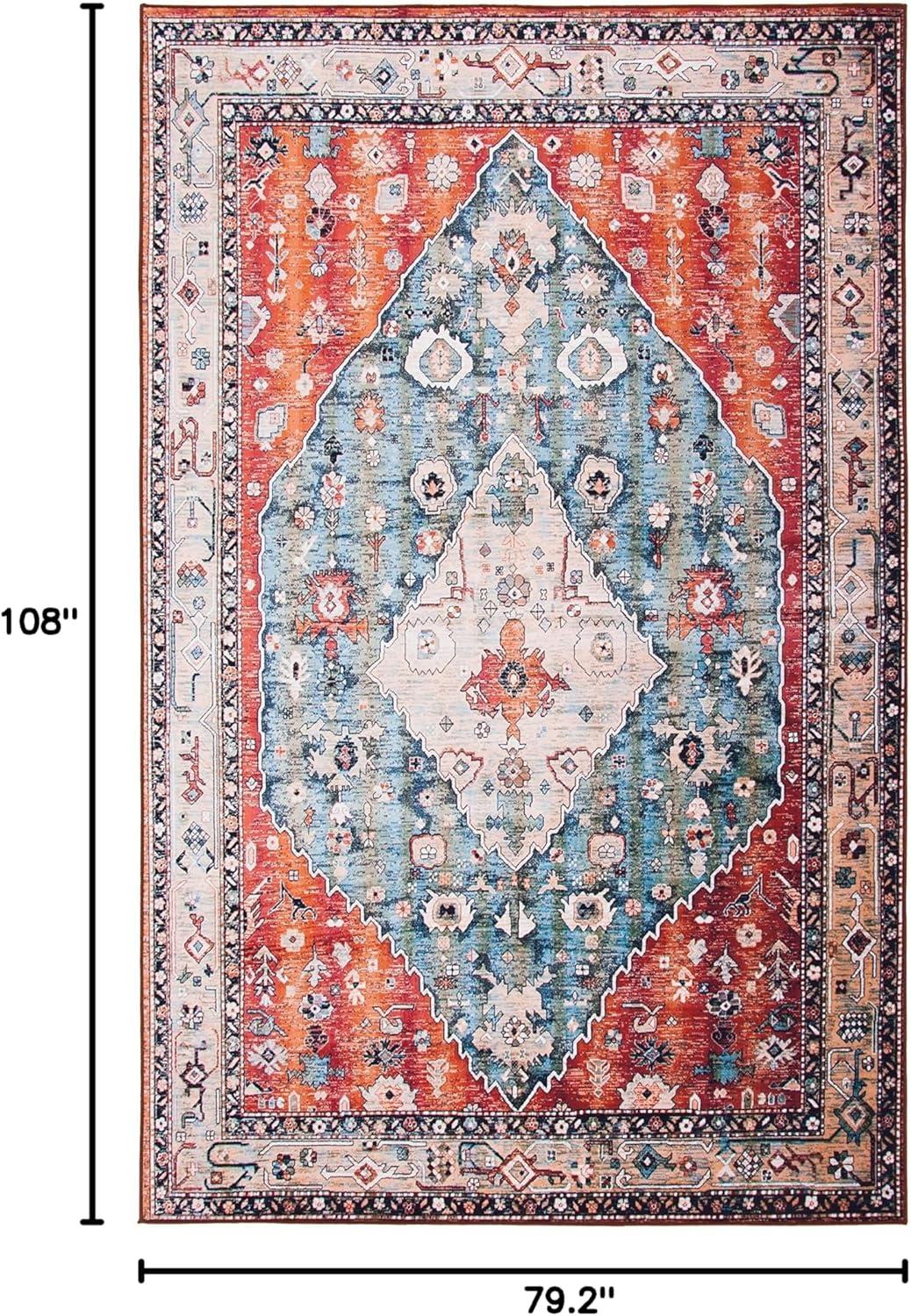 image:imageSAFAVIEH Washable Rug Tucson Collection 8 x 10 Beige amp Blue Slip Resistant amp Easy to Clean Ideal for Living Room Bedroom Dining Space TSN104BBeigeBlue