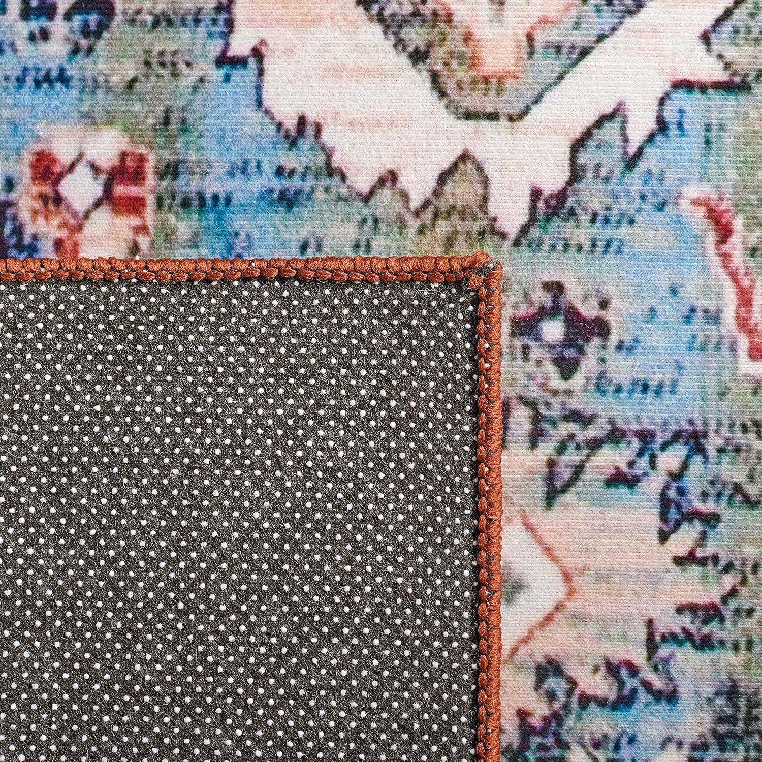 image:imageSAFAVIEH Washable Rug Tucson Collection 8 x 10 Beige amp Blue Slip Resistant amp Easy to Clean Ideal for Living Room Bedroom Dining Space TSN104BBeigeBlue