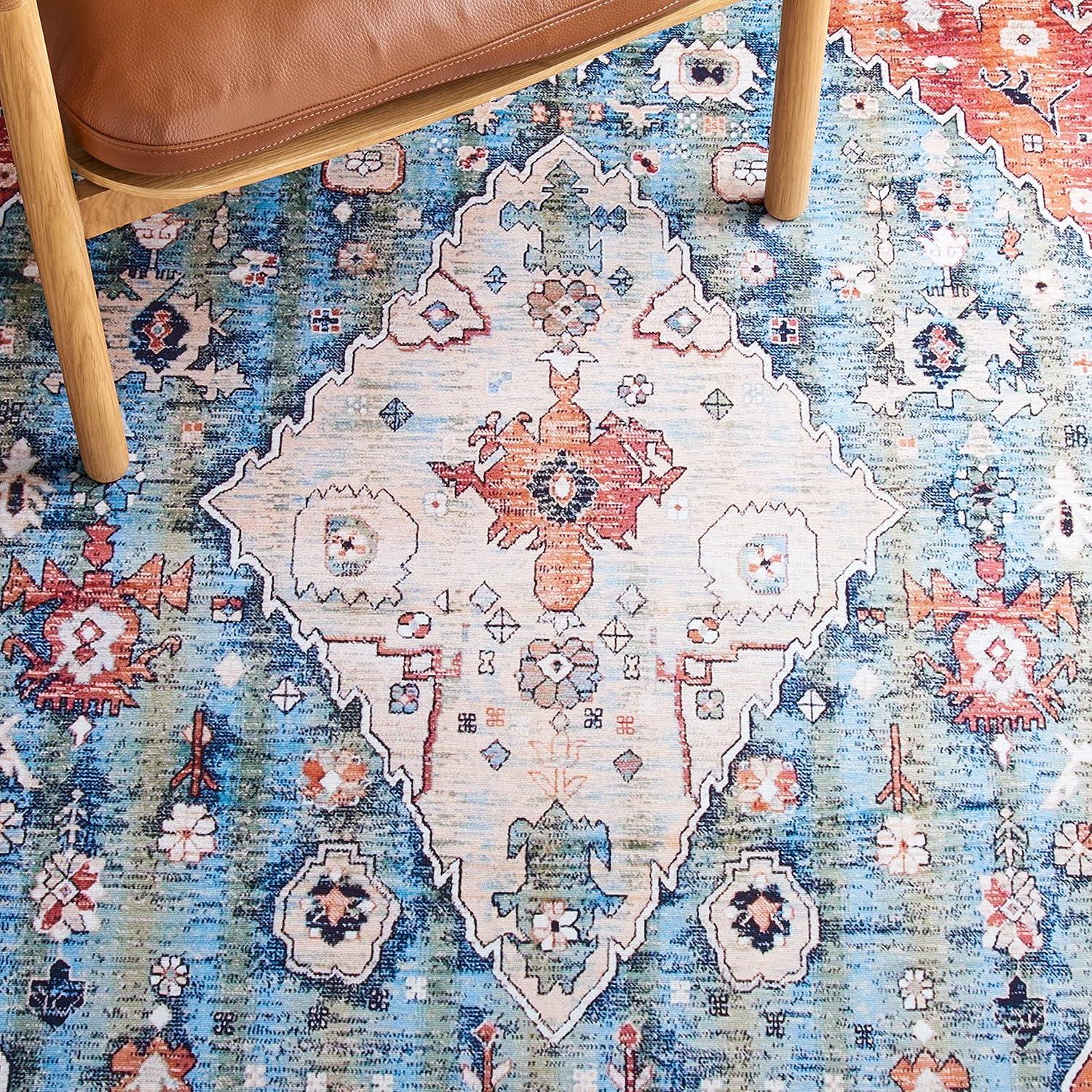 image:imageSAFAVIEH Washable Rug Tucson Collection 8 x 10 Beige amp Blue Slip Resistant amp Easy to Clean Ideal for Living Room Bedroom Dining Space TSN104BBeigeBlue
