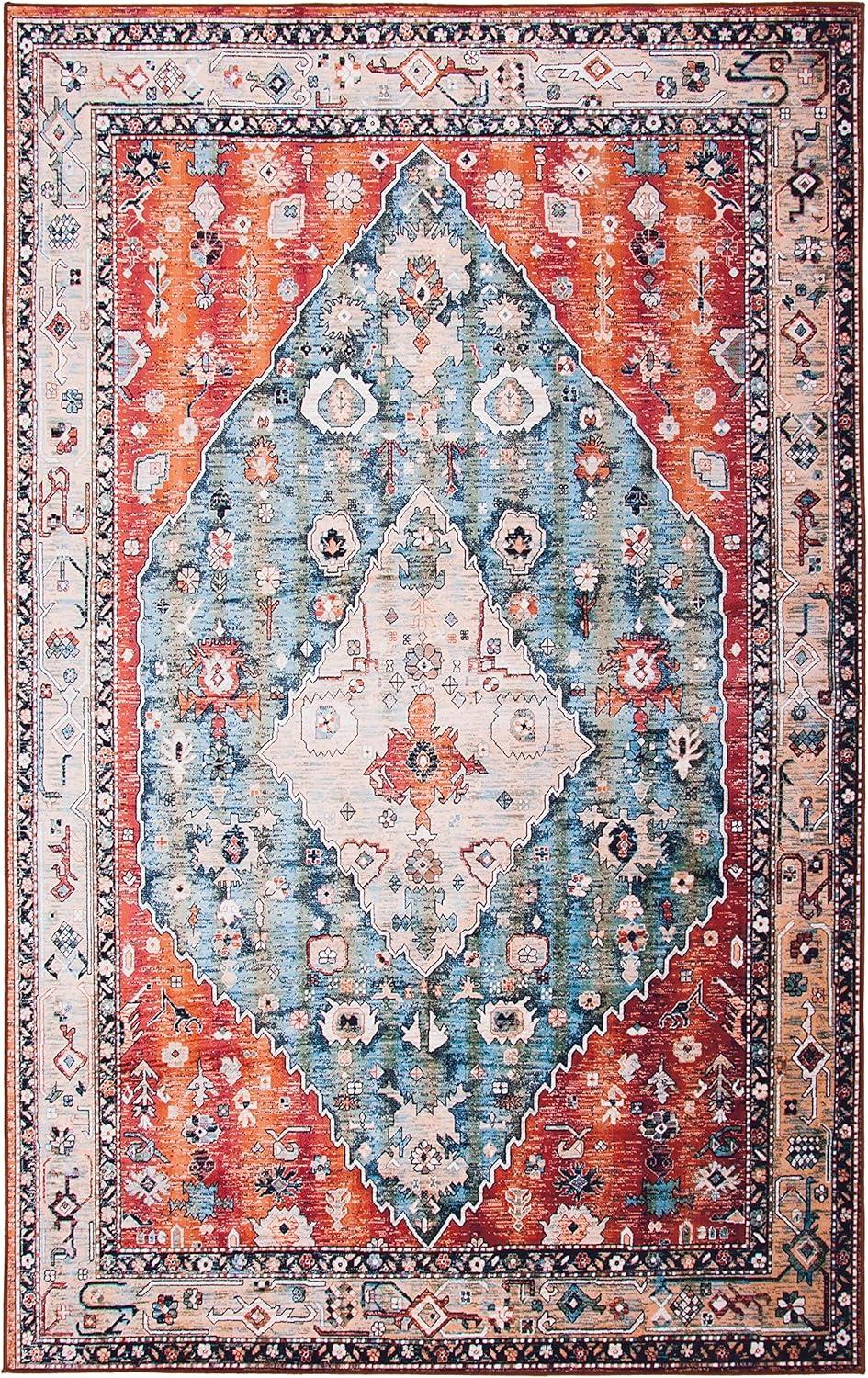 image:imageSAFAVIEH Washable Rug Tucson Collection 8 x 10 Beige amp Blue Slip Resistant amp Easy to Clean Ideal for Living Room Bedroom Dining Space TSN104BBeigeBlue