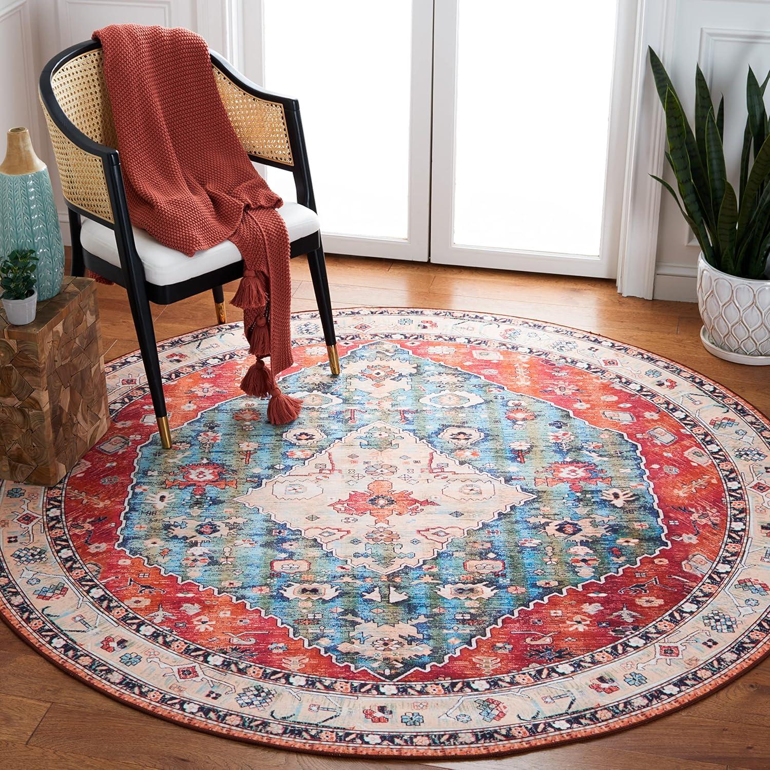 image:imageSAFAVIEH Washable Rug Tucson Collection 8 x 10 Beige amp Blue Slip Resistant amp Easy to Clean Ideal for Living Room Bedroom Dining Space TSN104BBeigeBlue