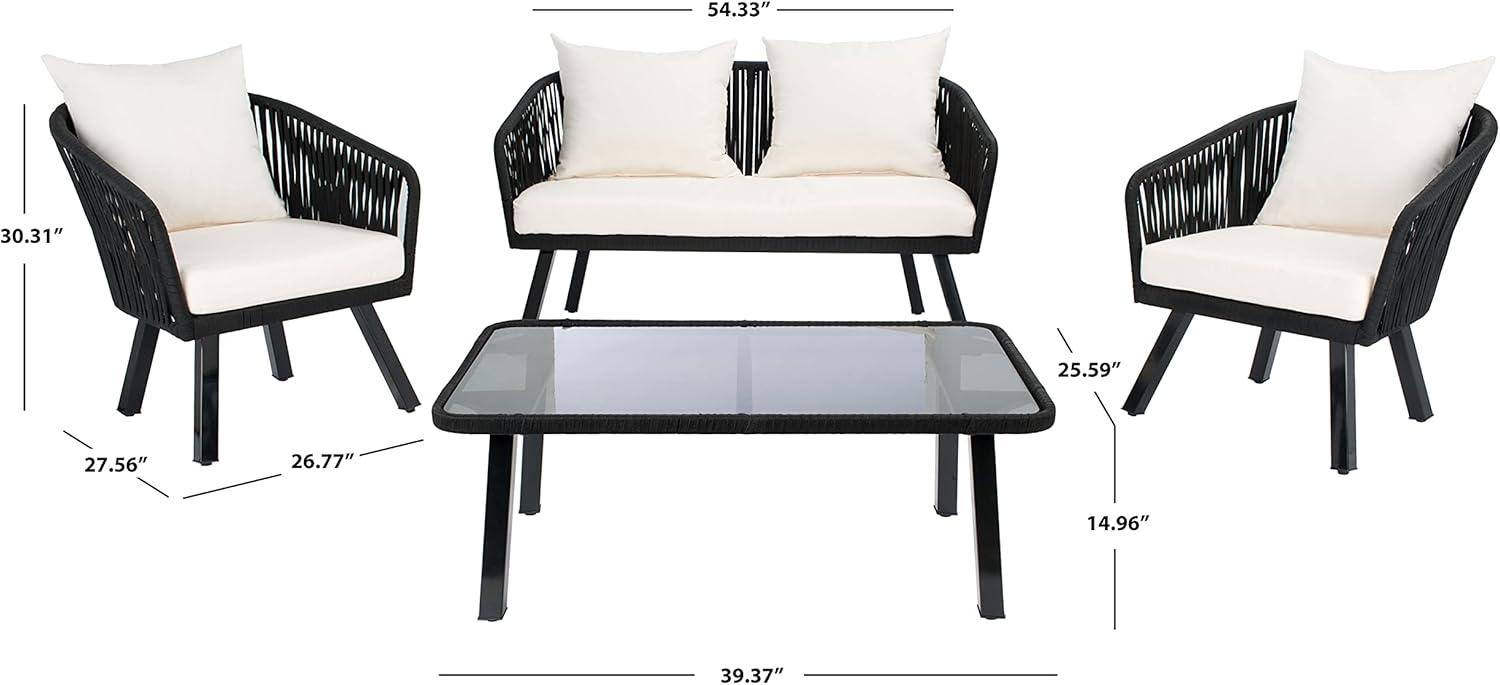 image:imageSafavieh Outdoor Collection Jorda Wicker Cushion 4Piece Rope Patio Backyard Living Set PAT7518B BlackBeigeBlack Beige