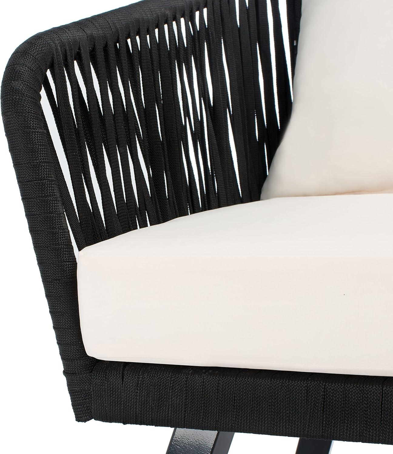 image:imageSafavieh Outdoor Collection Jorda Wicker Cushion 4Piece Rope Patio Backyard Living Set PAT7518B BlackBeigeBlack Beige