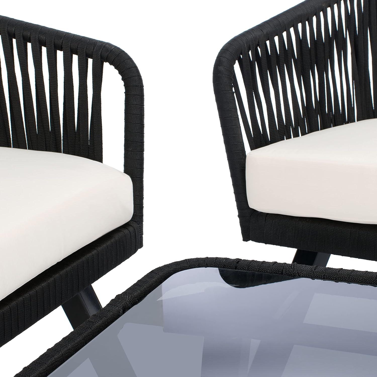image:imageSafavieh Outdoor Collection Jorda Wicker Cushion 4Piece Rope Patio Backyard Living Set PAT7518B BlackBeigeBlack Beige