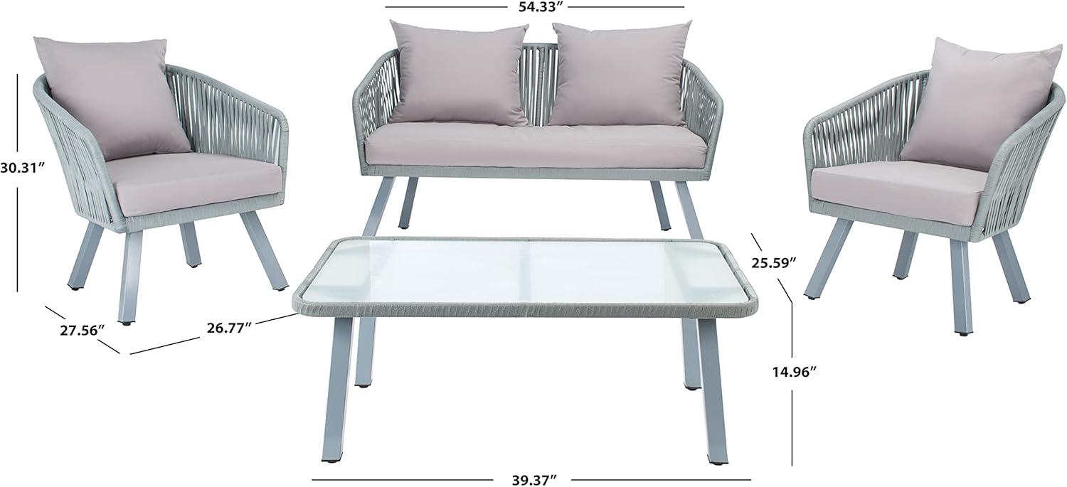 image:imageSafavieh Outdoor Collection Jorda Wicker Cushion 4Piece Rope Patio Backyard Living Set PAT7518B BlackBeigeGrey Grey