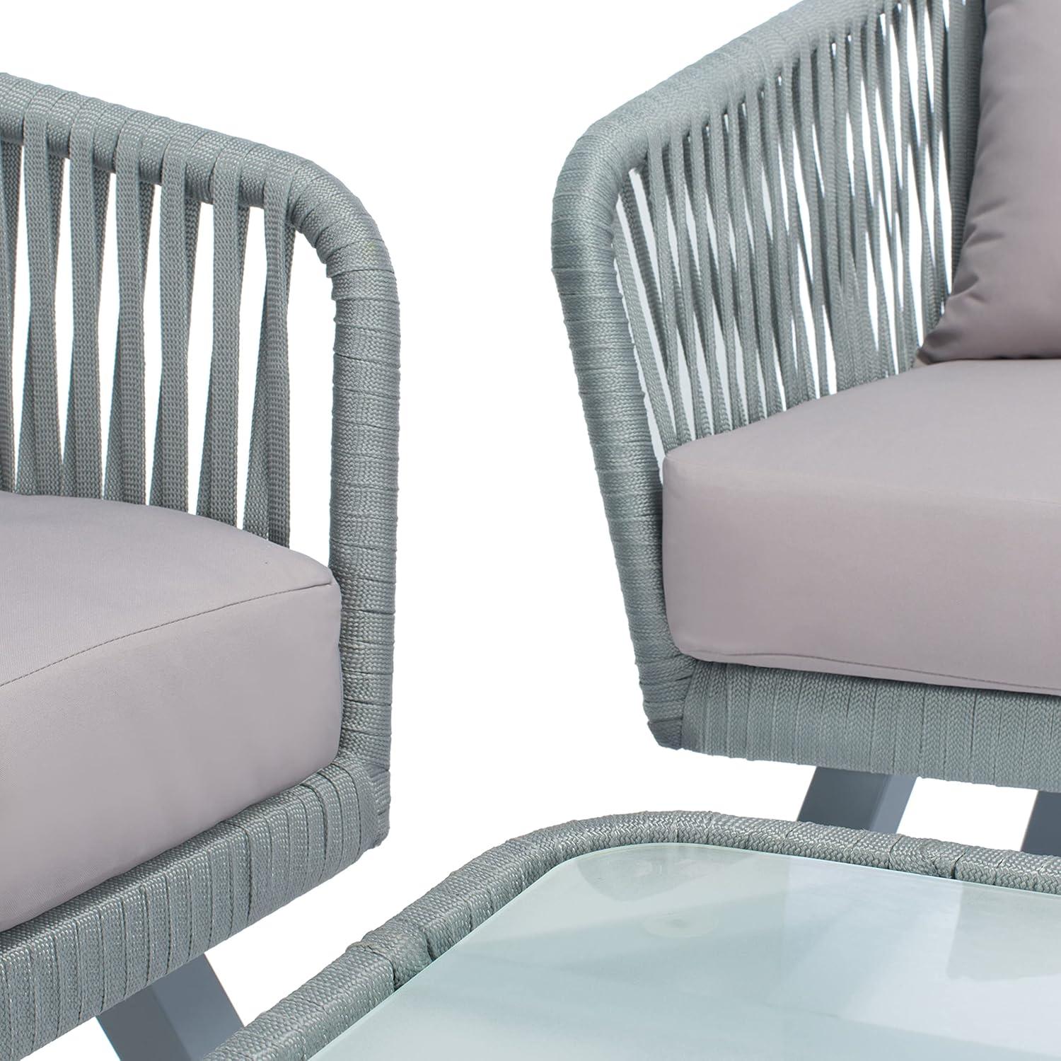 image:imageSafavieh Outdoor Collection Jorda Wicker Cushion 4Piece Rope Patio Backyard Living Set PAT7518B BlackBeigeGrey Grey