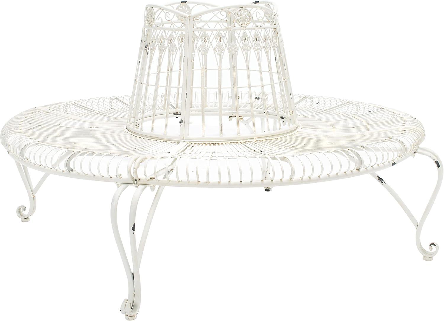 image:imageSafavieh PAT5019C Outdoor Collection Ally Darling Antique Wrought Iron 60inch Round Tree Bench Mossy BlueAntique White