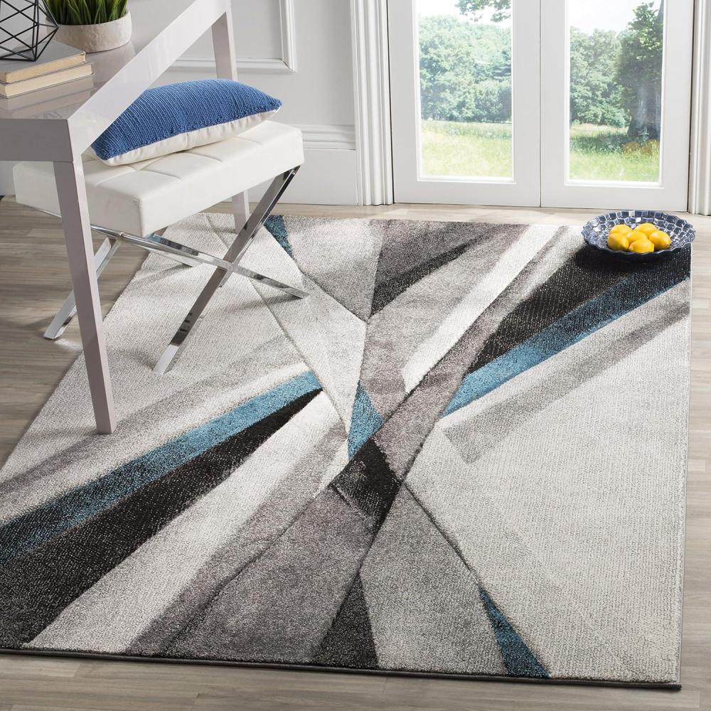 image:imageSAFAVIEH Area Rug 8x10  Hollywood Collection  Large  Grey amp Teal MidCentury Modern Design NonShedding amp Easy Cleaning Ideal for Living Room Bedroom Office Dining Space HLW710DGreyTeal