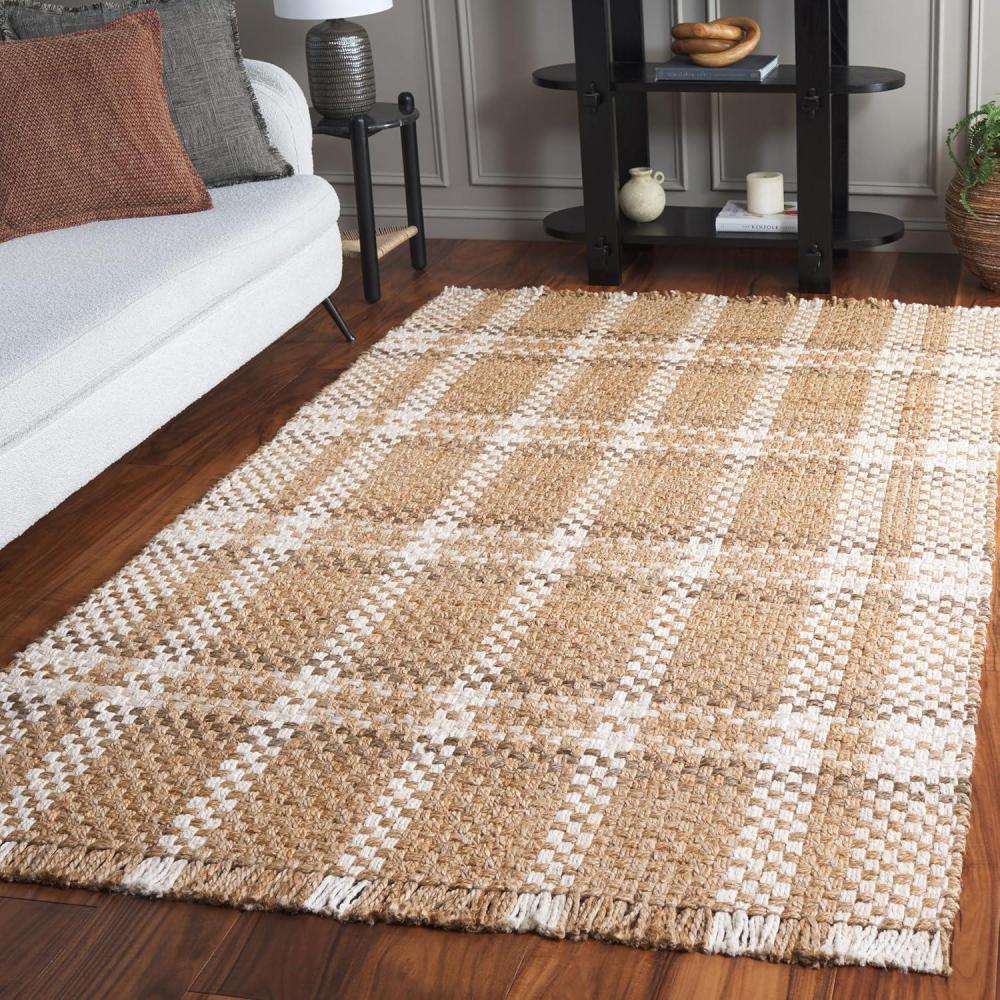 image:imageSAFAVIEH Area Rug 8x10  Natural Fiber Collection  Large  Natural amp Bleach Handmade Jute Plaid Pattern Ideal for Living Room Bedroom Dining Space NF841ANaturalBleach