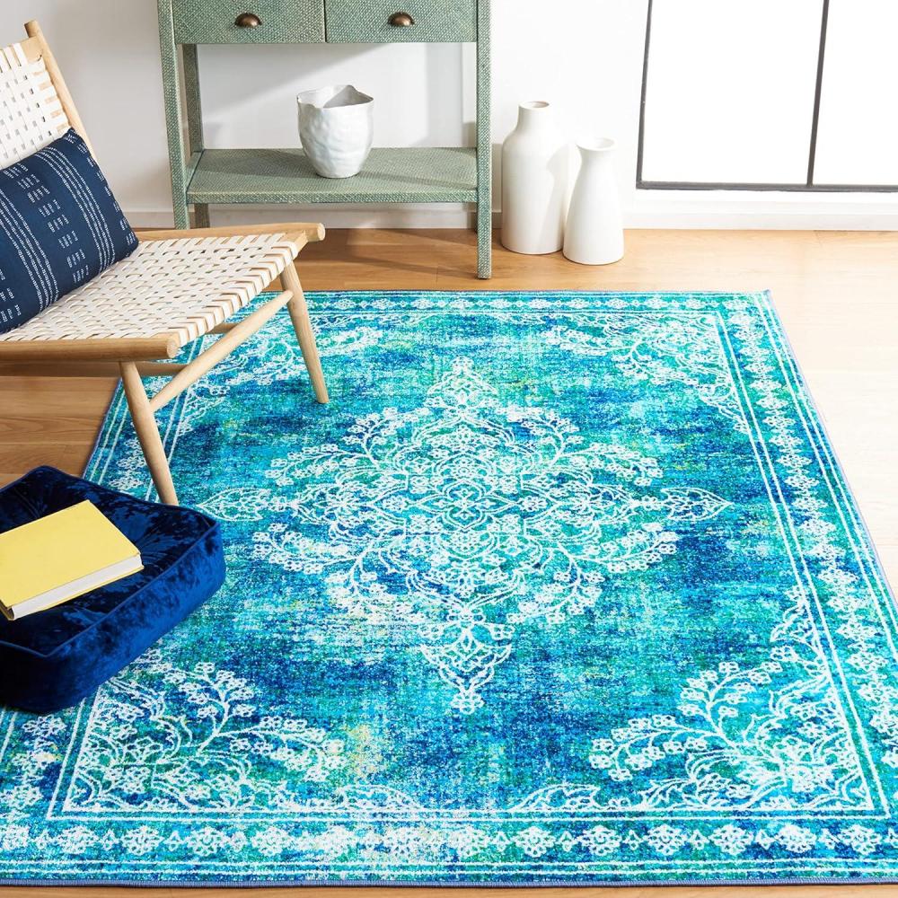 image:imageSAFAVIEH Bahia Collection Area Rug  55 x 77 Blue amp Green Boho Overdyed Design NonShedding amp Easy Care Machine Washable Ideal for High Traffic Areas in Living Room Bedroom BAH162MBlueGreen