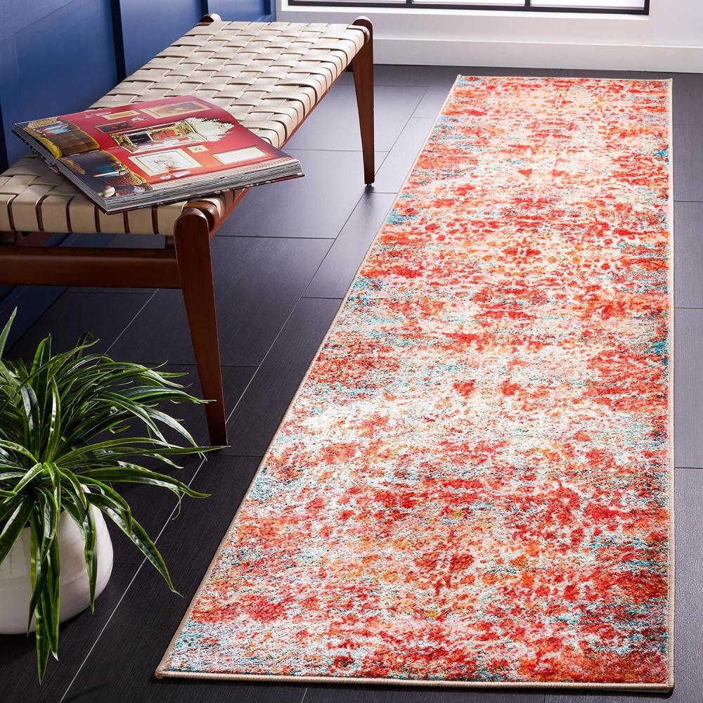 image:imageSAFAVIEH Bahia Collection Area Rug 55 x 77 Light Blue amp Red Boho Overdyed Design NonShedding amp Easy Care Machine Washable Ideal for High Traffic Areas in Living Room Bedroom BAH164JLight BlueRed