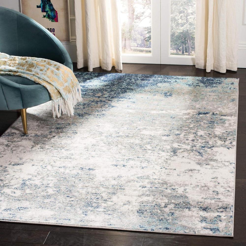 image:imageSAFAVIEH Brentwood Collection Area Rug  9 x 12 Grey amp Ivory Modern Abstract Design NonShedding amp Easy Care Ideal for High Traffic Areas in Living Room Bedroom BNT822HLight Grey  Blue
