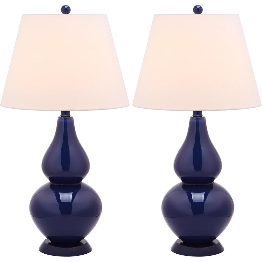 image:imageSAFAVIEH Lighting Collection Cybil Set of 2 Red Double Gourd Glass Table Lamps Modern Contemporary Design LED Bulbs Included LIT4088ESET2Navy Set of 2