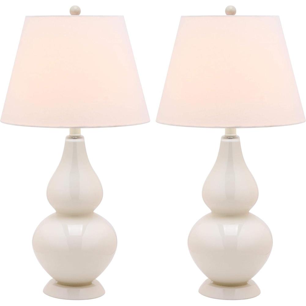 image:imageSAFAVIEH Lighting Collection Cybil Set of 2 Red Double Gourd Glass Table Lamps Modern Contemporary Design LED Bulbs Included LIT4088ESET2Pearl Grey Set of 2