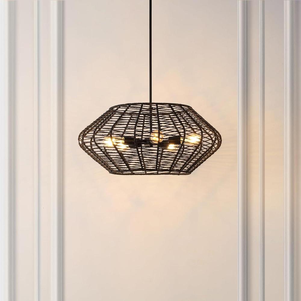 image:imageSAFAVIEH Lighting Collection Briza Black 5Light Adjustable Pendant Chandelier Hanging Light Fixture Ideal for Dining Room Kitchen Island Entryway LED Bulbs Included