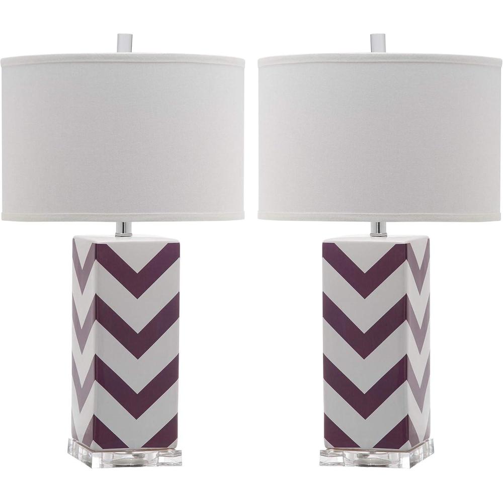 image:imageSAFAVIEH Lighting Collection Chevron Modern Contemporary Light Purple Stripe 27inch Bedroom Living Room Home Office Desk Nightstand Table Lamp Set of 2 LED Bulbs IncludedLight Purple