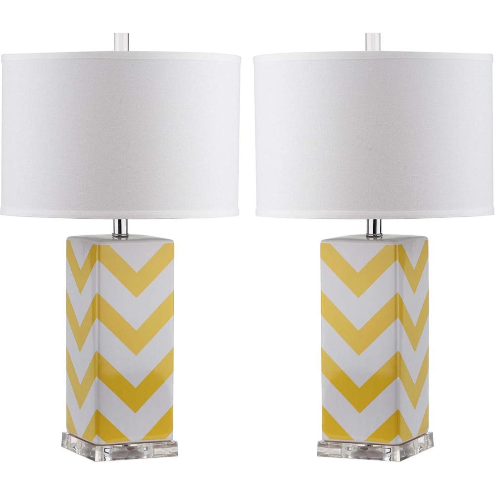 image:imageSAFAVIEH Lighting Collection Chevron Modern Contemporary Light Purple Stripe 27inch Bedroom Living Room Home Office Desk Nightstand Table Lamp Set of 2 LED Bulbs IncludedYellow