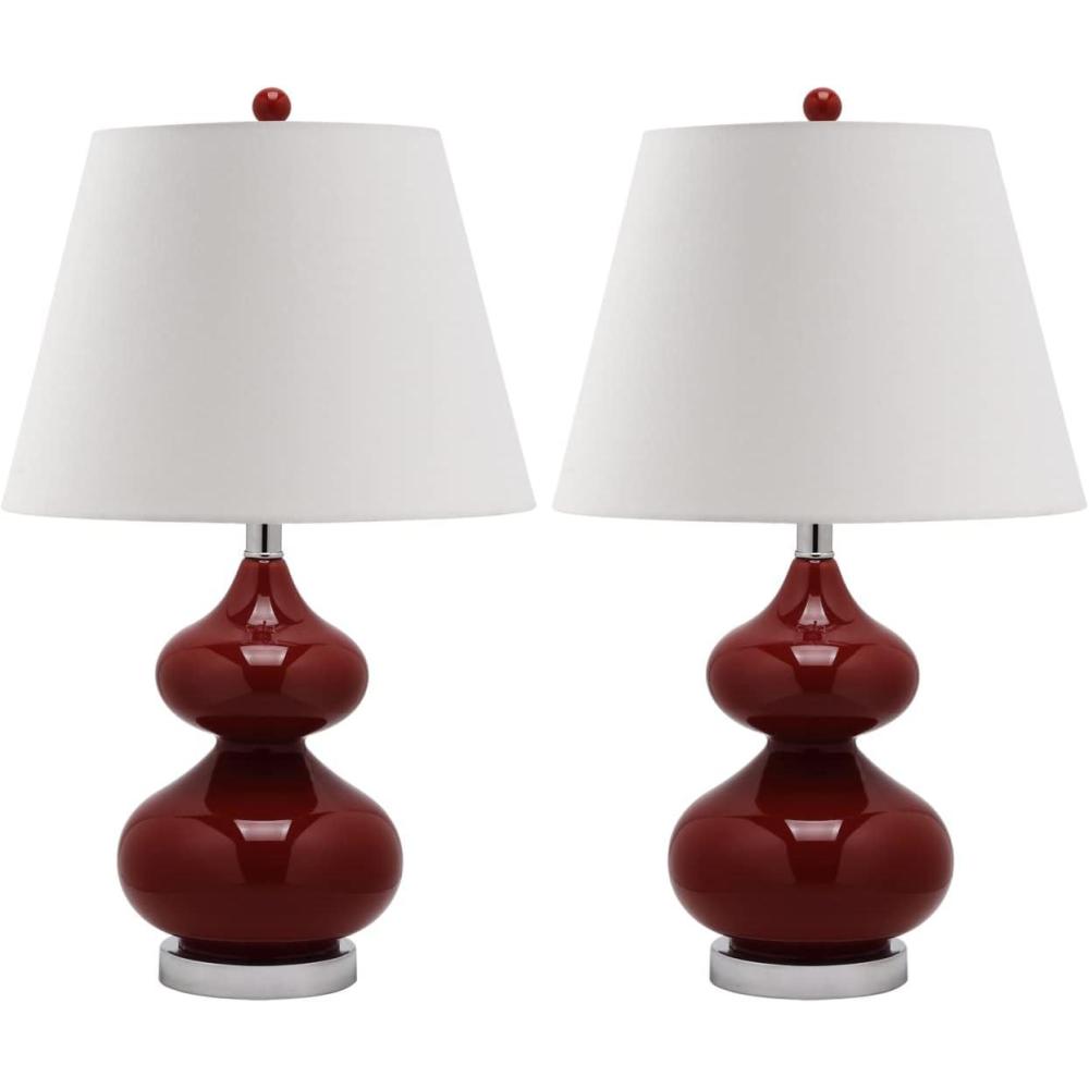 image:imageSAFAVIEH Lighting Collection Eva Modern Contemporary Fern Green Double Gourd Glass 24inch Bedroom Living Room Home Office Desk Nightstand Table Lamp Set of 2 LED Bulbs IncludedRed Set of 2