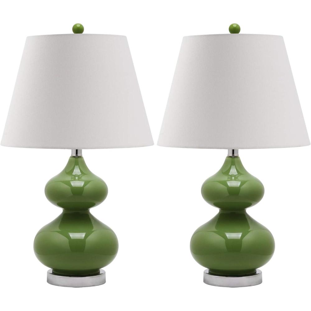 image:imageSAFAVIEH Lighting Collection Eva Modern Contemporary Fern Green Double Gourd Glass 24inch Bedroom Living Room Home Office Desk Nightstand Table Lamp Set of 2 LED Bulbs IncludedGreen Set of 2