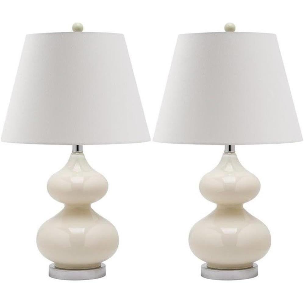 image:imageSAFAVIEH Lighting Collection Eva Modern Contemporary Fern Green Double Gourd Glass 24inch Bedroom Living Room Home Office Desk Nightstand Table Lamp Set of 2 LED Bulbs IncludedLight Grey Set of 2
